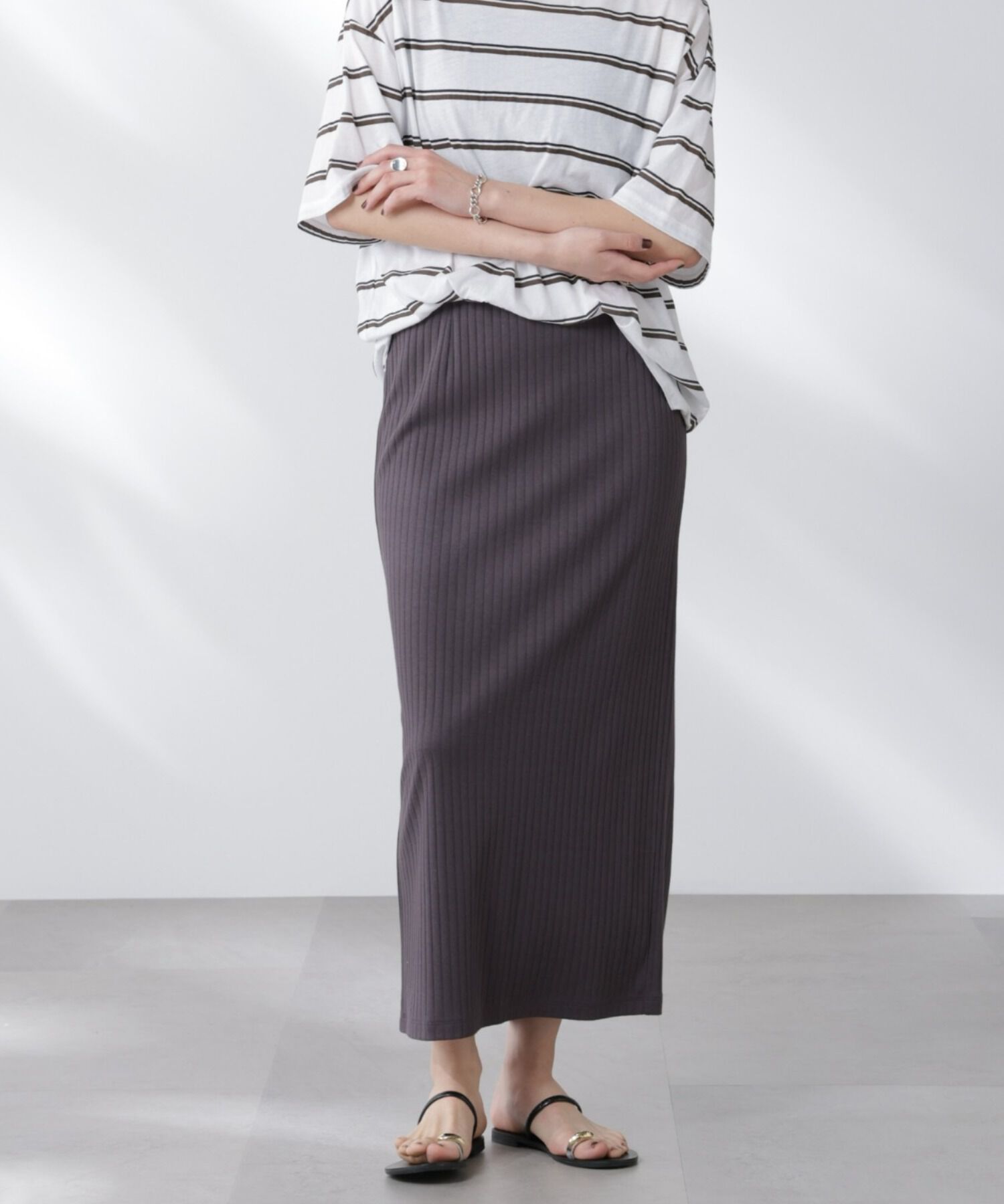 nano･universe「Anti Soaked(R) 汗染み防止リブタイトスカート（セットアップ可）」|スカート|チャコール3