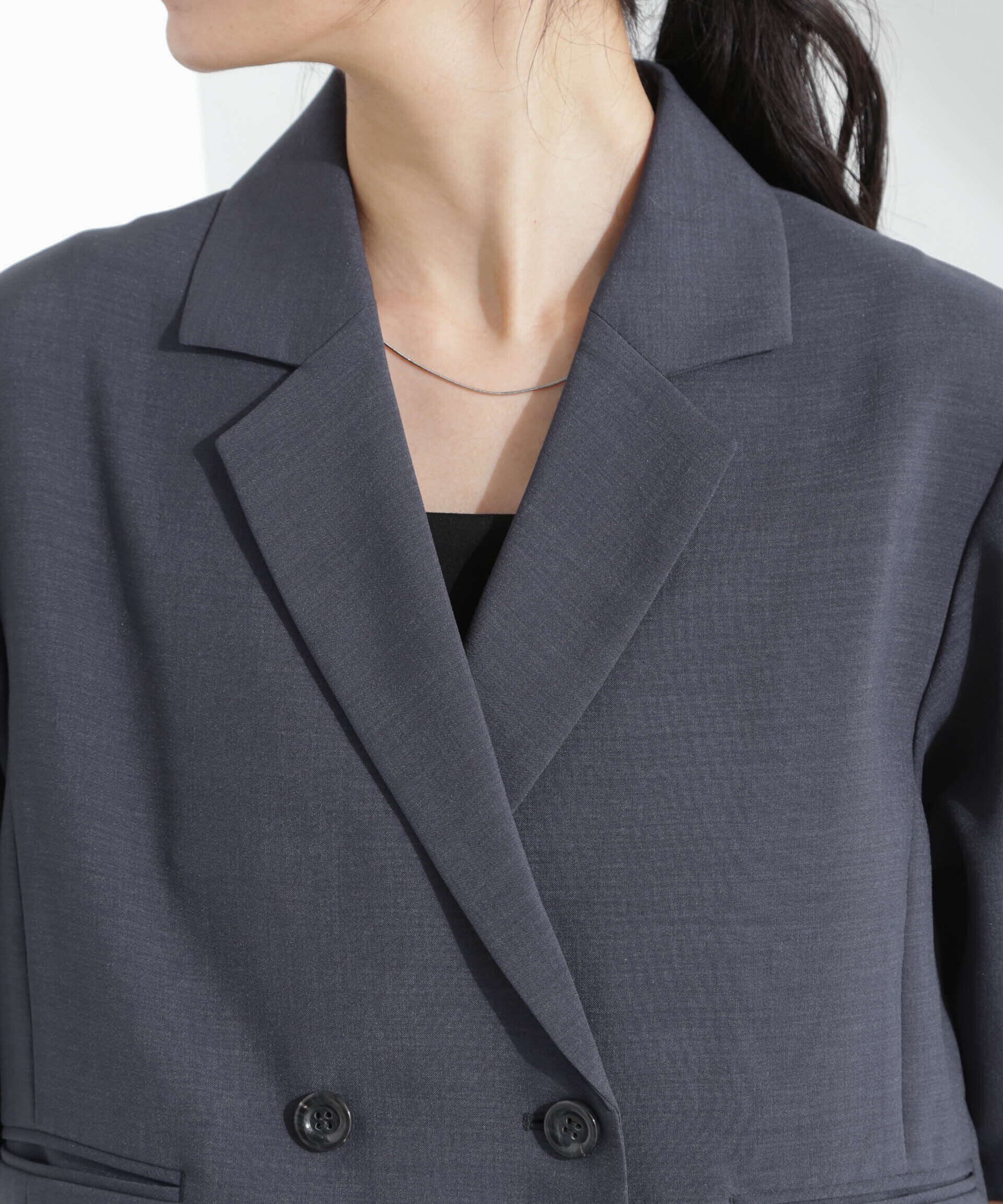 nano･universe「メランジドライ 半袖ショートダブルジャケット(セットアップ可)」|テーラードジャケット|