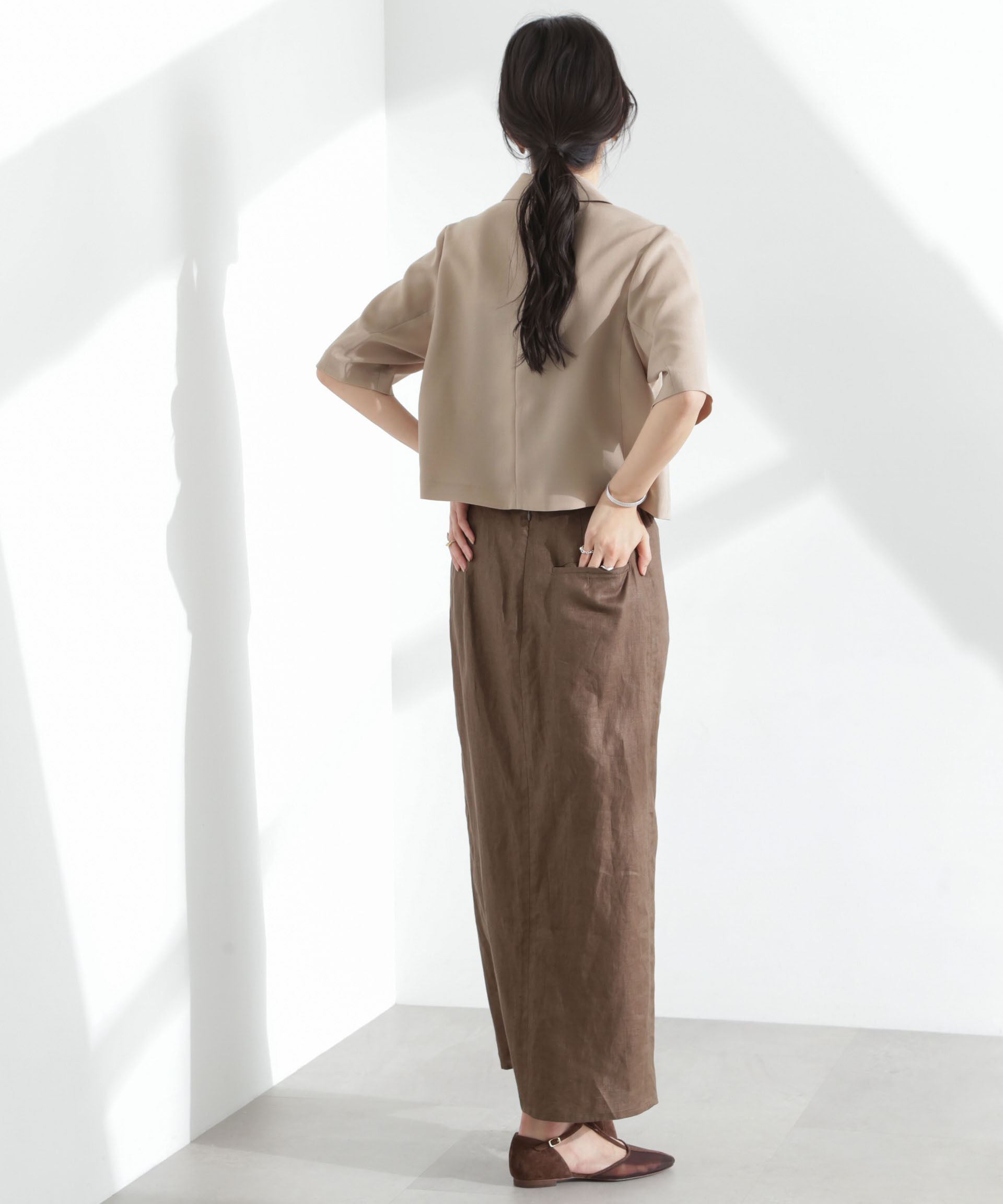 nano･universe「メランジドライ 半袖ショートダブルジャケット(セットアップ可)」|テーラードジャケット|