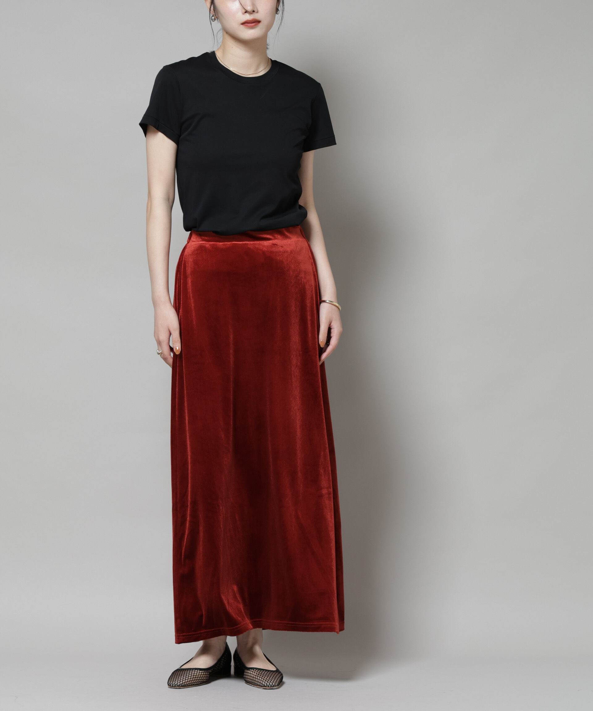 nano･universe「ベロアカットナロースカート(セットアップ可)」|スカート|D.レッド1