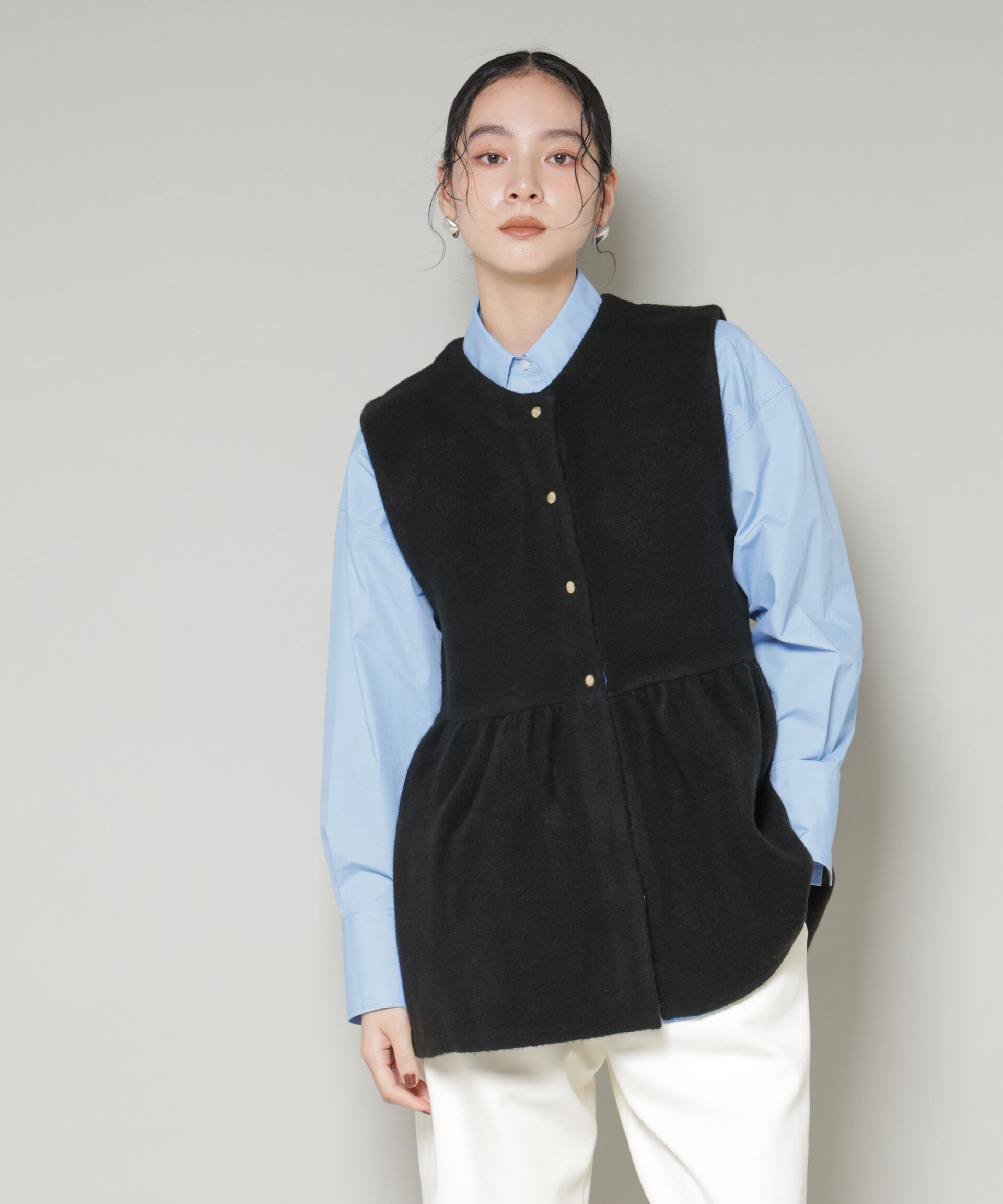 nano･universe「ダブルフェイスペプラムニットベスト」|ニット・セーター|