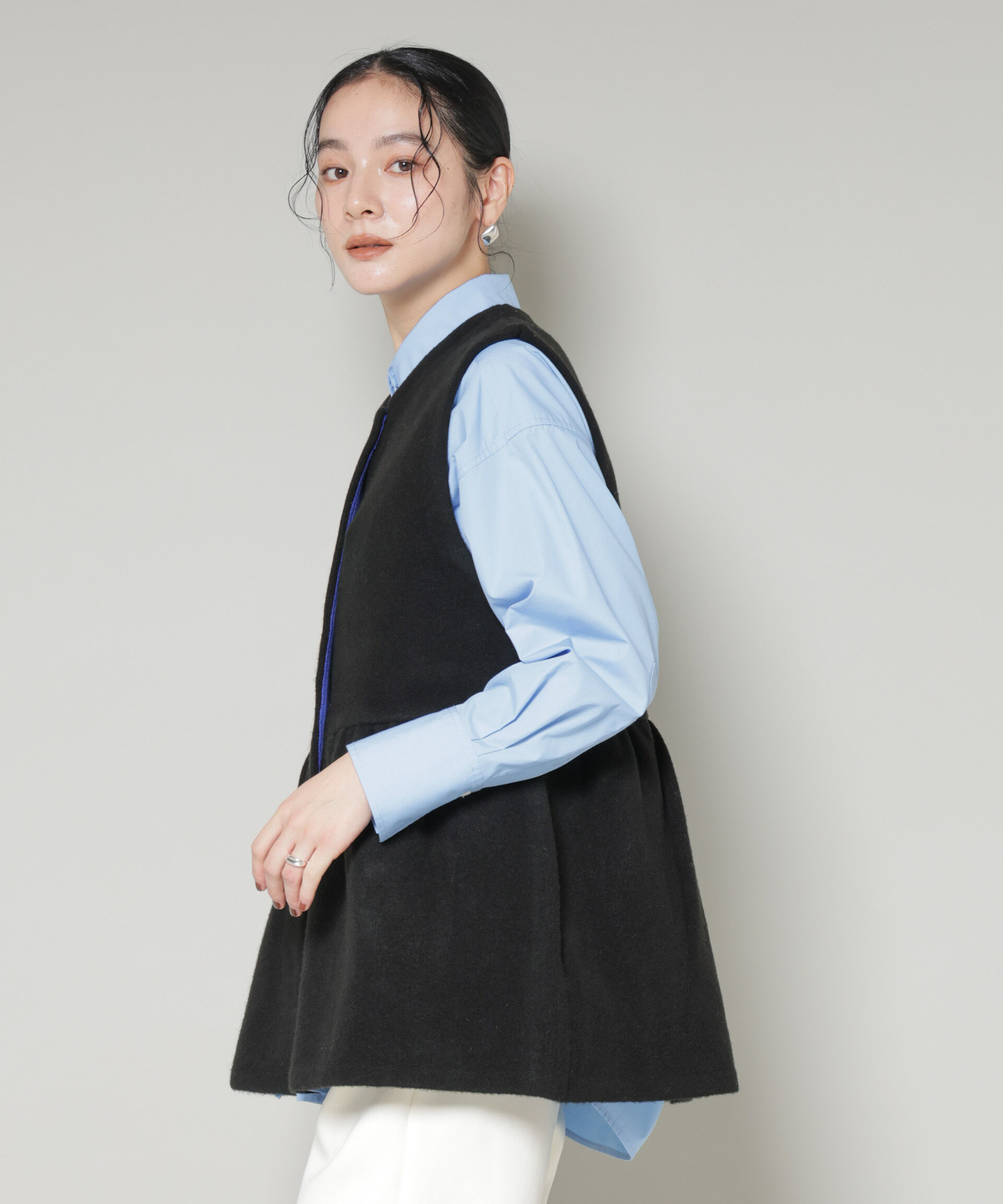 nano･universe「ダブルフェイスペプラムニットベスト」|ニット・セーター|