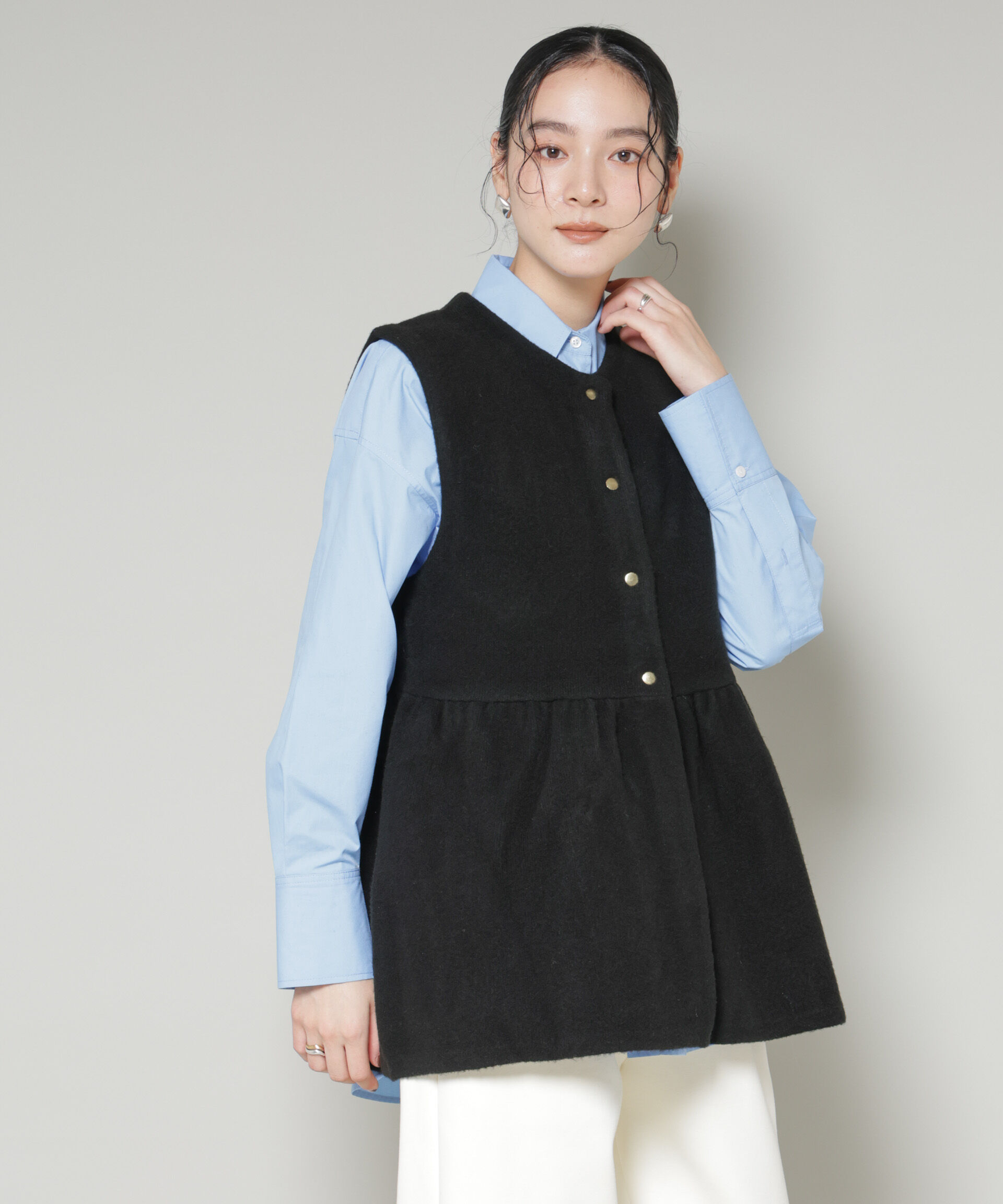 nano･universe「ダブルフェイスペプラムニットベスト」|ニット・セーター|