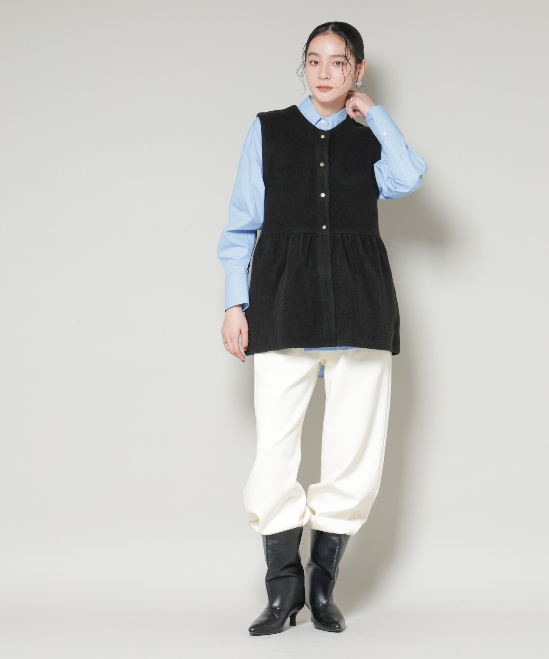 nano･universe「ダブルフェイスペプラムニットベスト」|ニット・セーター|