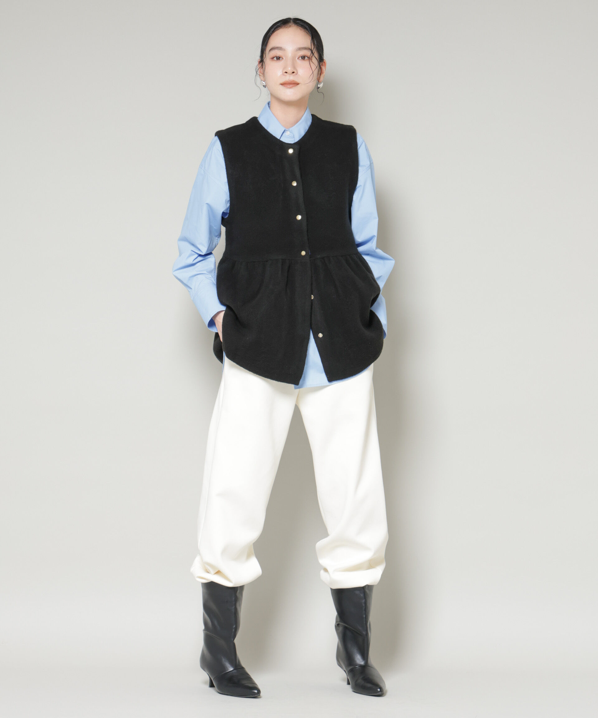 nano･universe「ダブルフェイスペプラムニットベスト」|ニット・セーター|