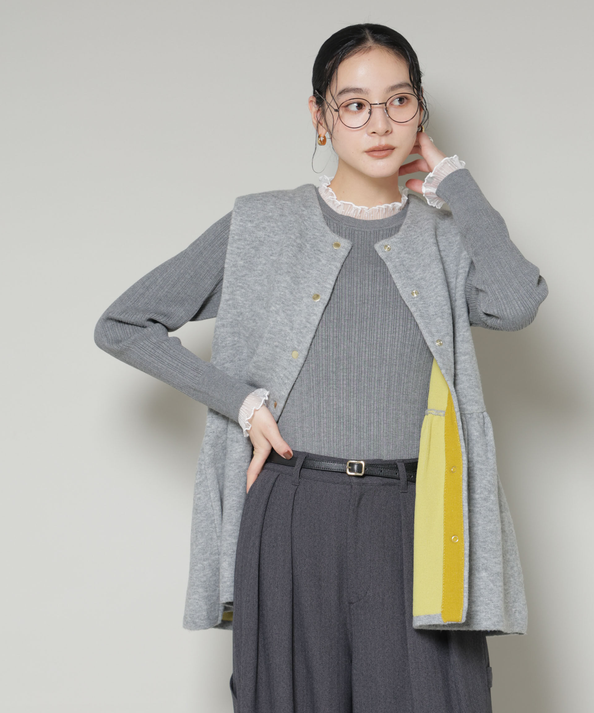 nano･universe「ダブルフェイスペプラムニットベスト」|ニット・セーター|