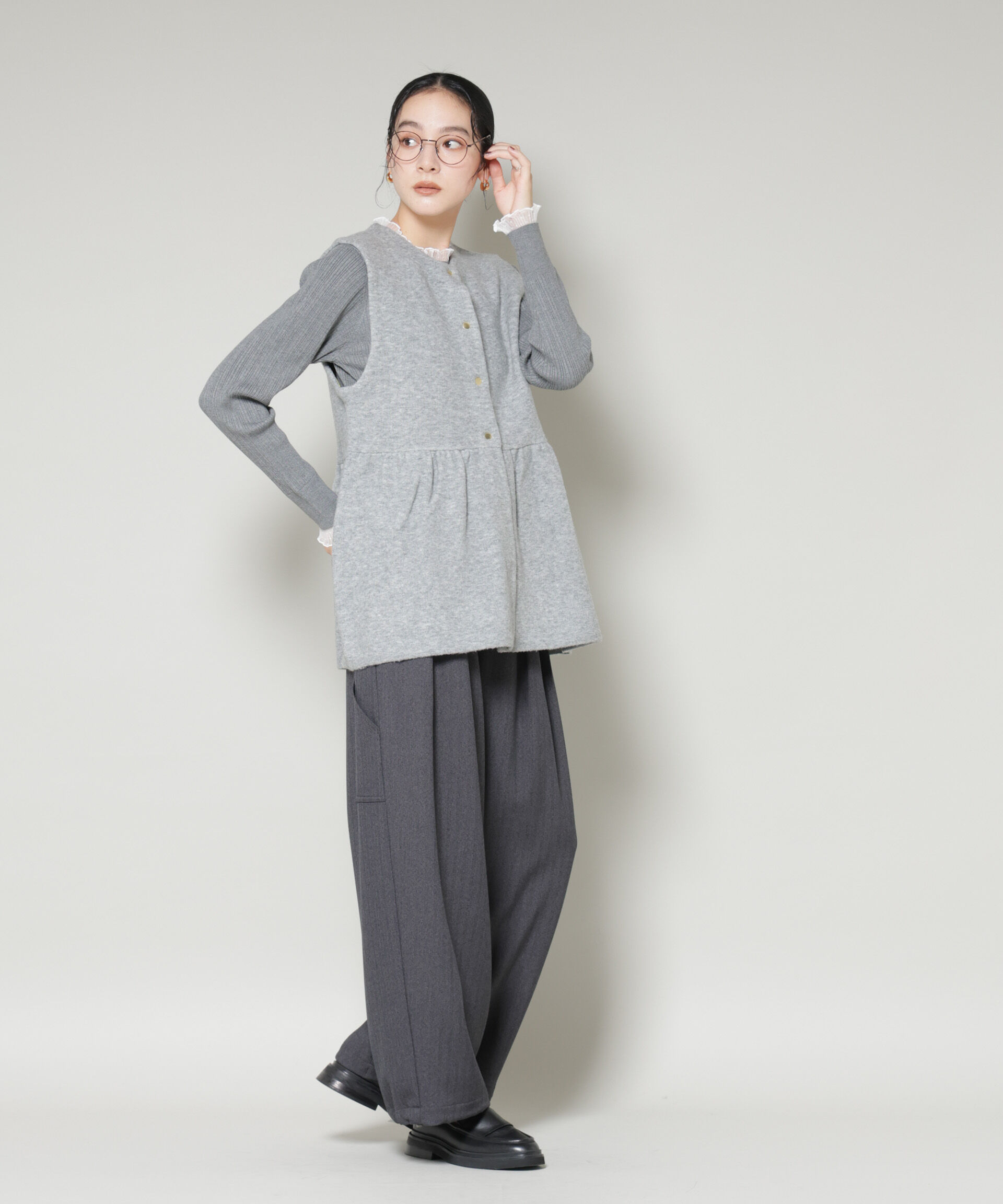 nano･universe「ダブルフェイスペプラムニットベスト」|ニット・セーター|