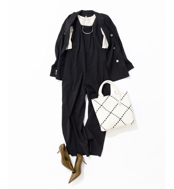 23区「【洗える】リネンレーヨンストレッチ スクエアネック オールインワン」|オールインワン|