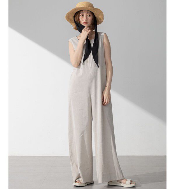 23区「【洗える】リネンレーヨンストレッチ スクエアネック オールインワン」|オールインワン|