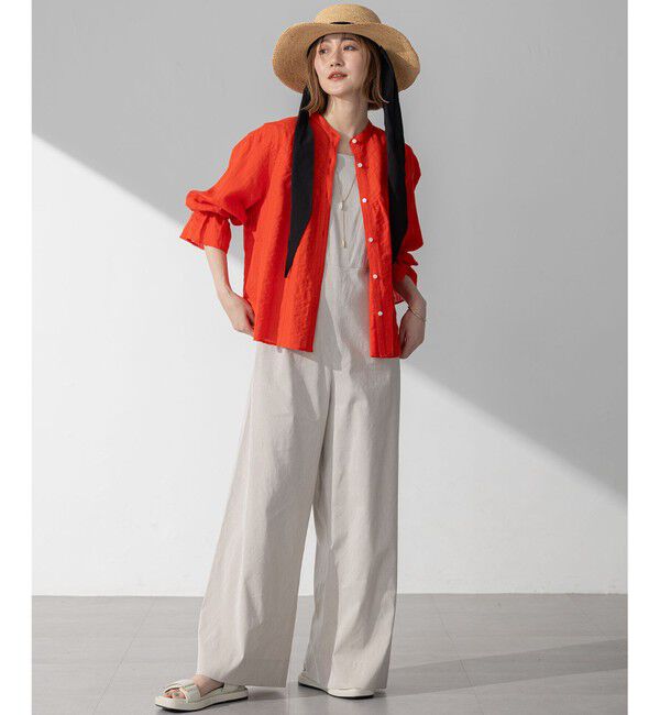 23区「【洗える】リネンレーヨンストレッチ スクエアネック オールインワン」|オールインワン|