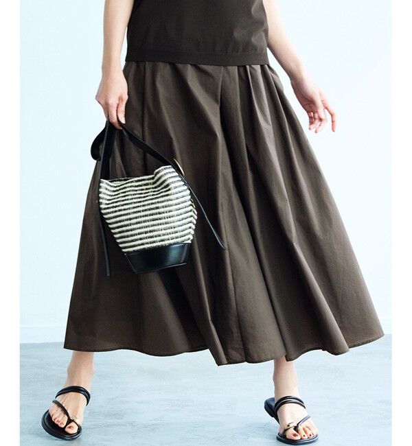 23区「【洗える】ナイロンコットンポプリン タック スカート」|スカート|ブラウン系