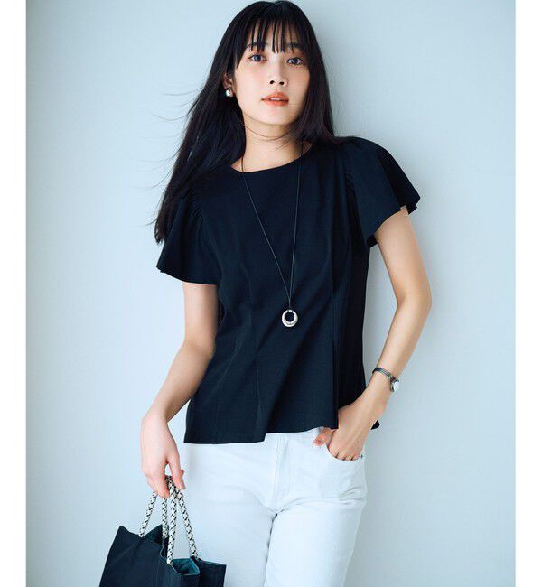 ANY SIS「【接触冷感】美人 フリルスリーブ カットソー」|Tシャツ・カットソー|ブラック