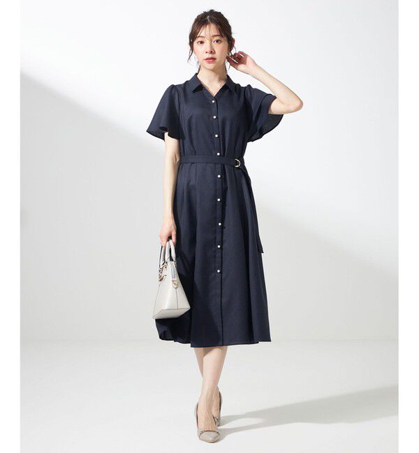 ANY SIS「【接触冷感・UVカット・速乾】スムージーポリエステル シャツワンピース」|ワンピース|ネイビー