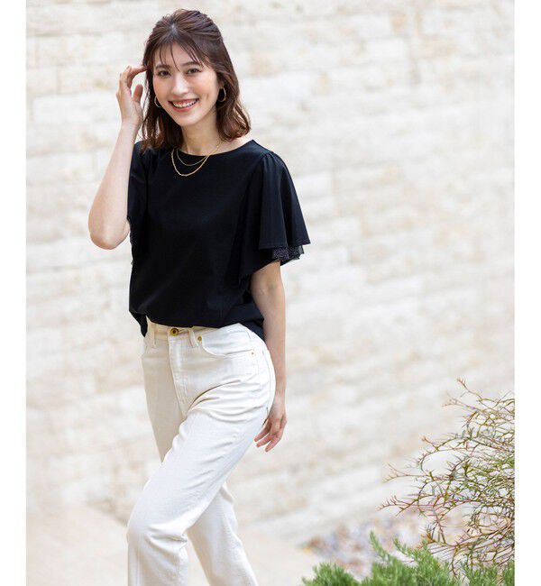 ANY SIS「【接触冷感・UVケア】着映えフリルスリーブ カットソー」|Tシャツ・カットソー|