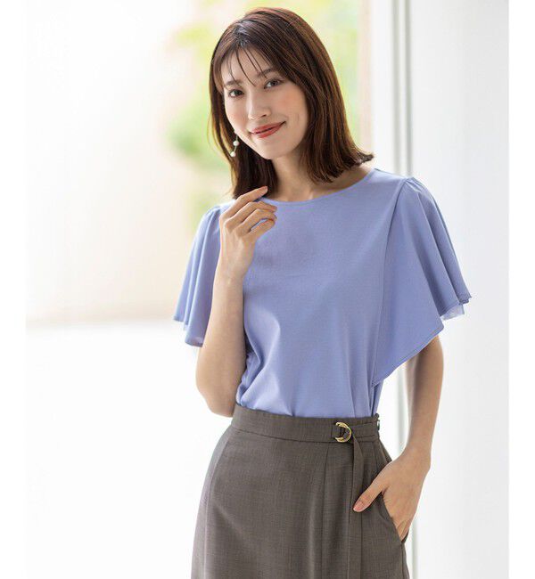 ANY SIS「【接触冷感・UVケア】着映えフリルスリーブ カットソー」|Tシャツ・カットソー|