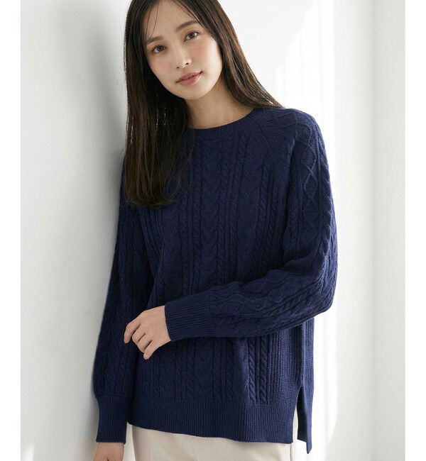 ANY SIS「ケーブル ニット プルオーバー」|ニット・セーター|ネイビー
