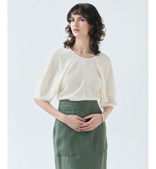 BEIGE,「【洗える・吸水速乾・防シワ】LIATRIS / バックリボンハーフスリーブブラウス」|シャツ・ブラウス|Meringue