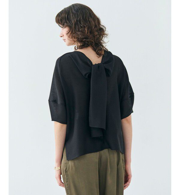 BEIGE,「【洗える・吸水速乾・防シワ】LIATRIS / バックリボンハーフスリーブブラウス」|シャツ・ブラウス|Black