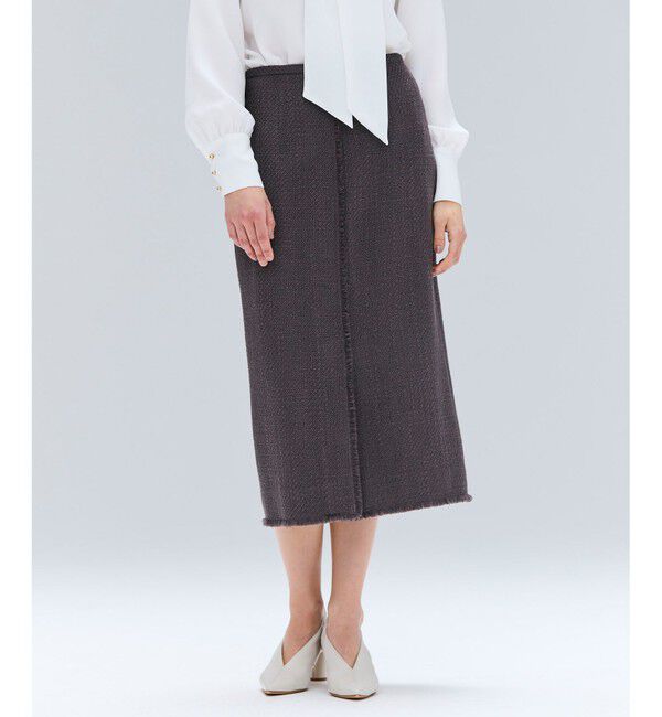 BEIGE,「MULLIN / ウールツイードフロントベントスカート」|スカート|Warm Gray