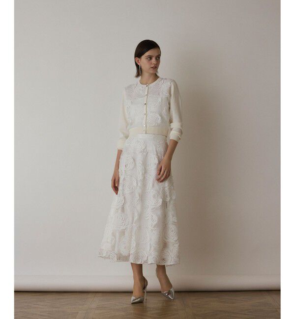 GRACE CONTINENTAL「ローズ刺繍フレアスカート」|スカート|ホワイト