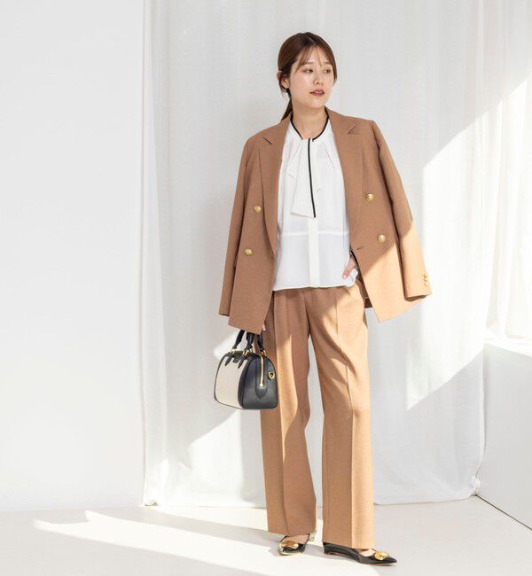 NOLLEY'S「《セットアップ対応》ウォッシャブルストレッチジョーゼットボウタイ風ペプラムブラウス」|シャツ・ブラウス|