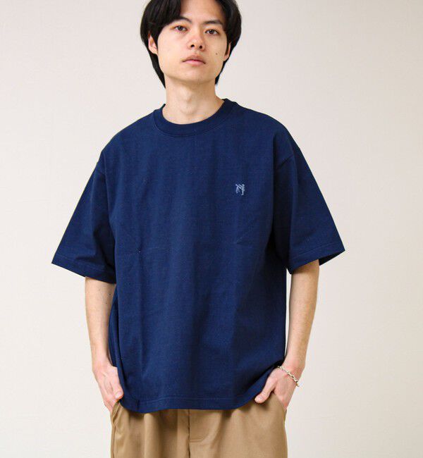 GLOSTER「【BOY刺繍】裏グラデーション ワンポイント半袖Tシャツ」|Tシャツ・カットソー|ネイビー