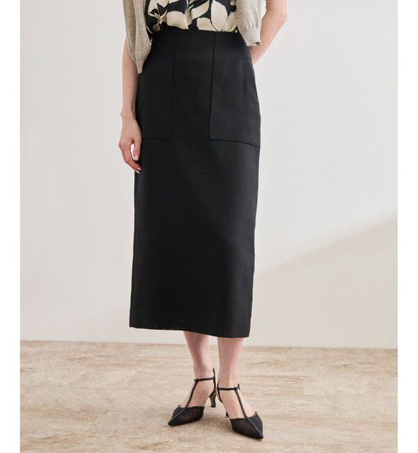 ROPE「リネンライク ポケット付きタイトスカート/イージーケア」|スカート|ブラック(01)