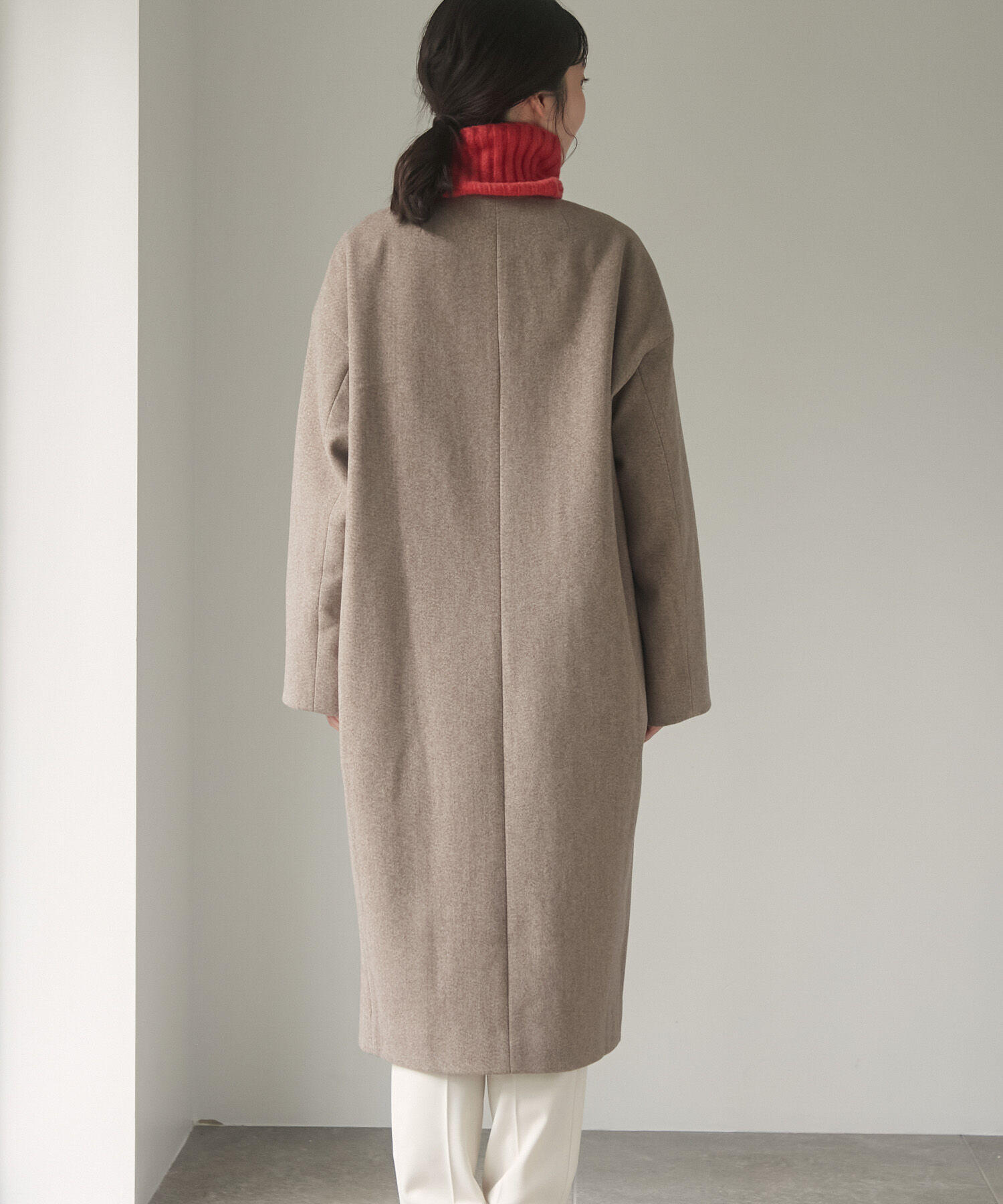 VIS「スッキリ見えフェイクウールノーカラーロングコート」|その他|