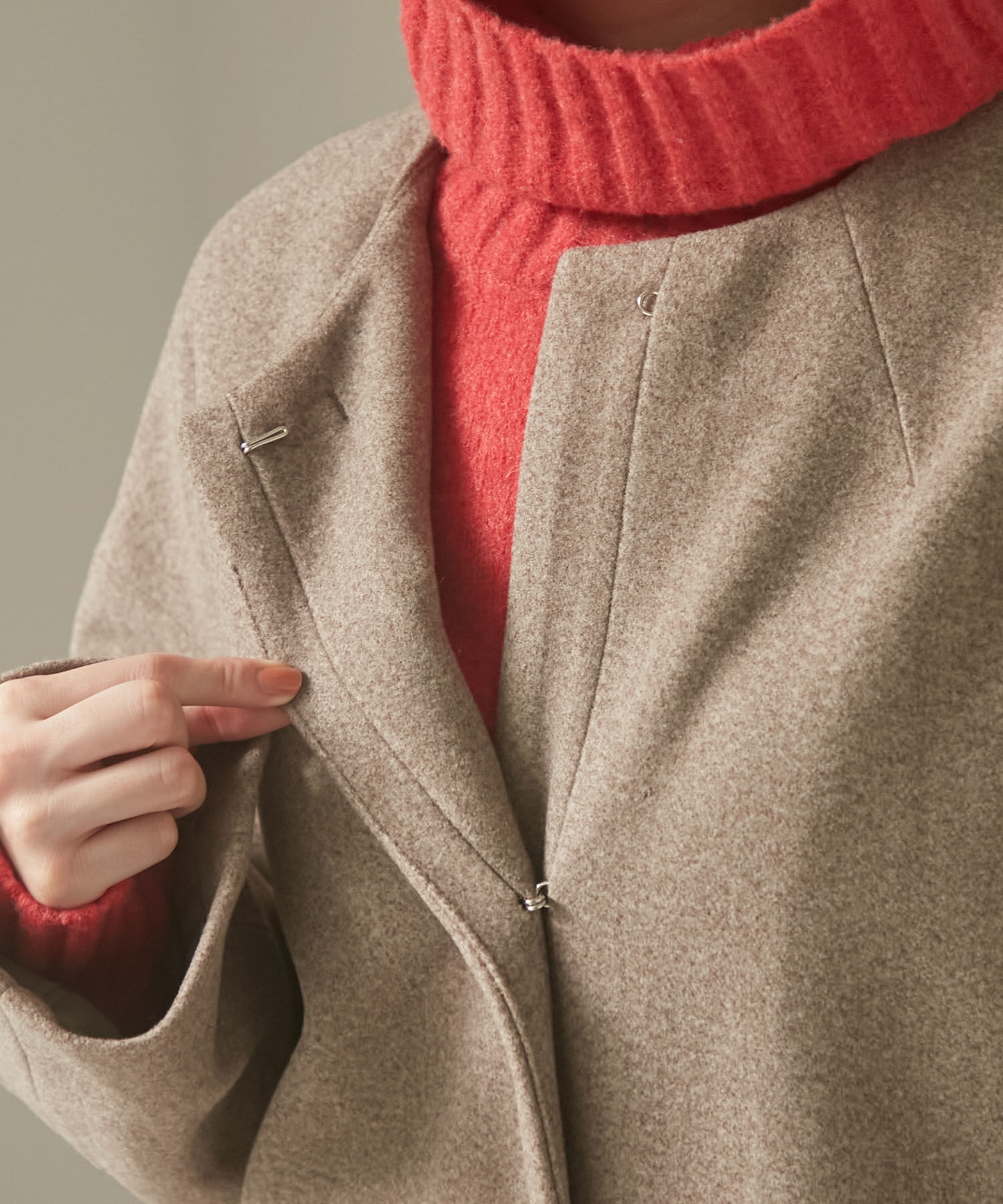 VIS「スッキリ見えフェイクウールノーカラーロングコート」|その他|