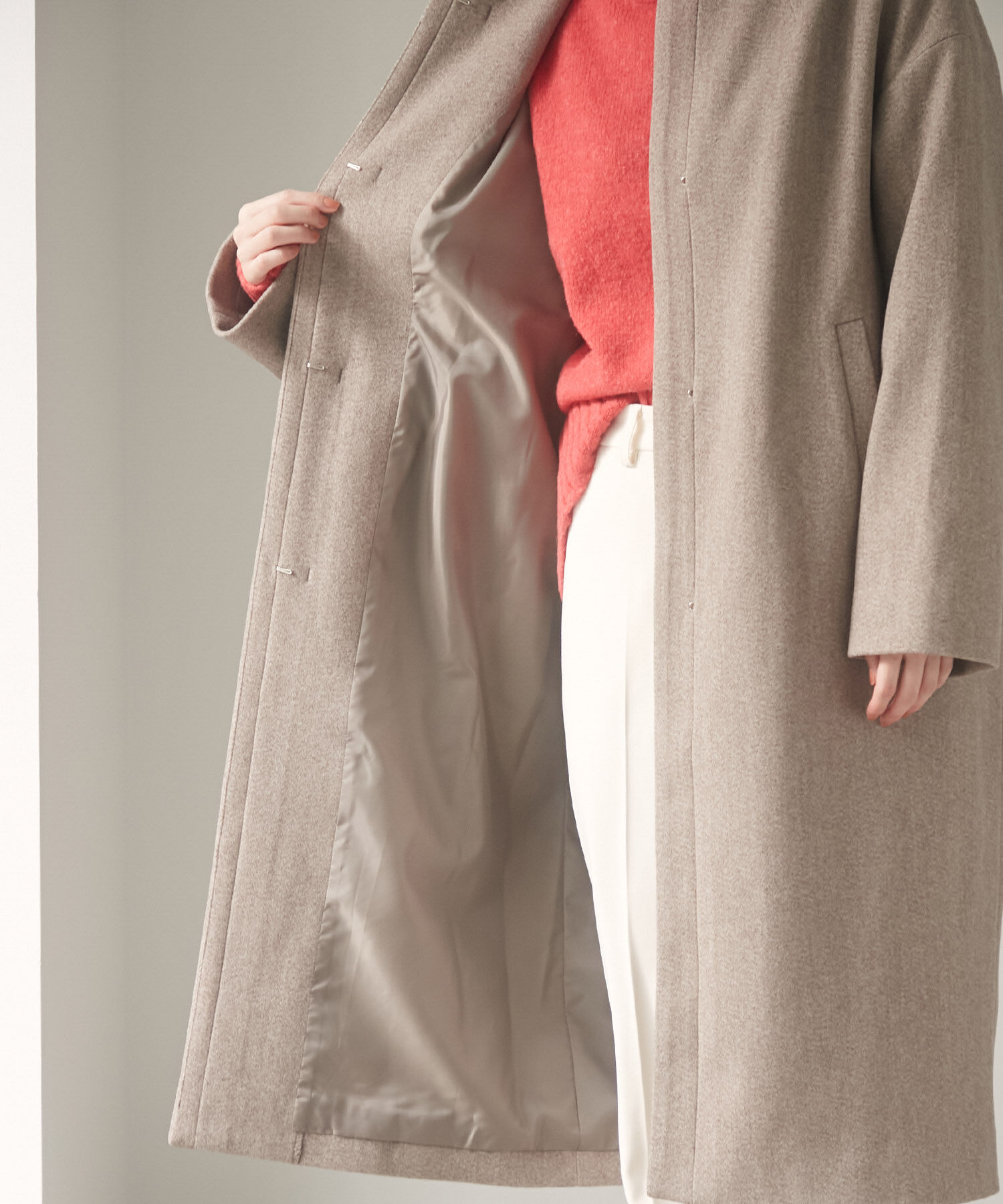 VIS「スッキリ見えフェイクウールノーカラーロングコート」|その他|