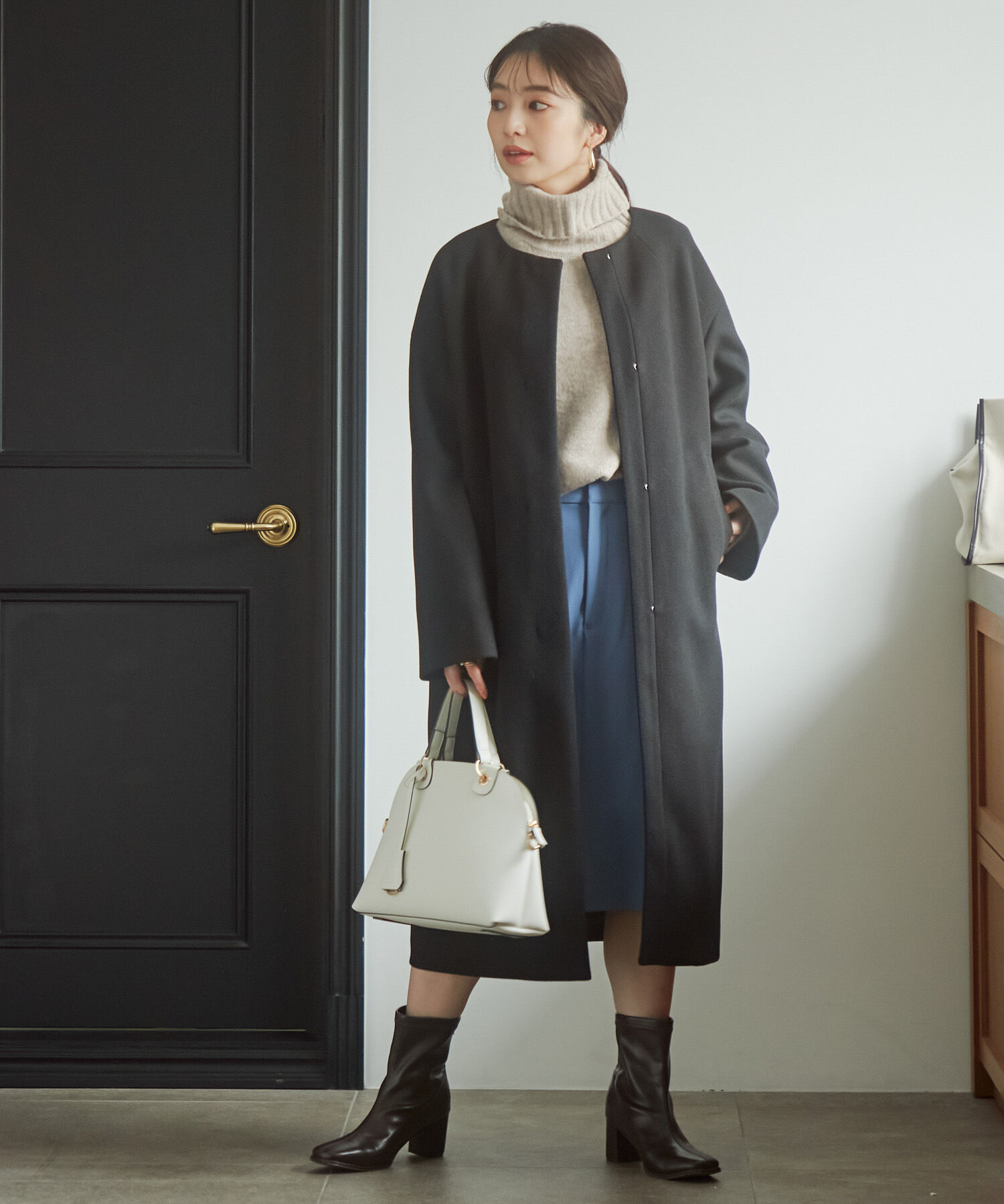 VIS「スッキリ見えフェイクウールノーカラーロングコート」|その他|