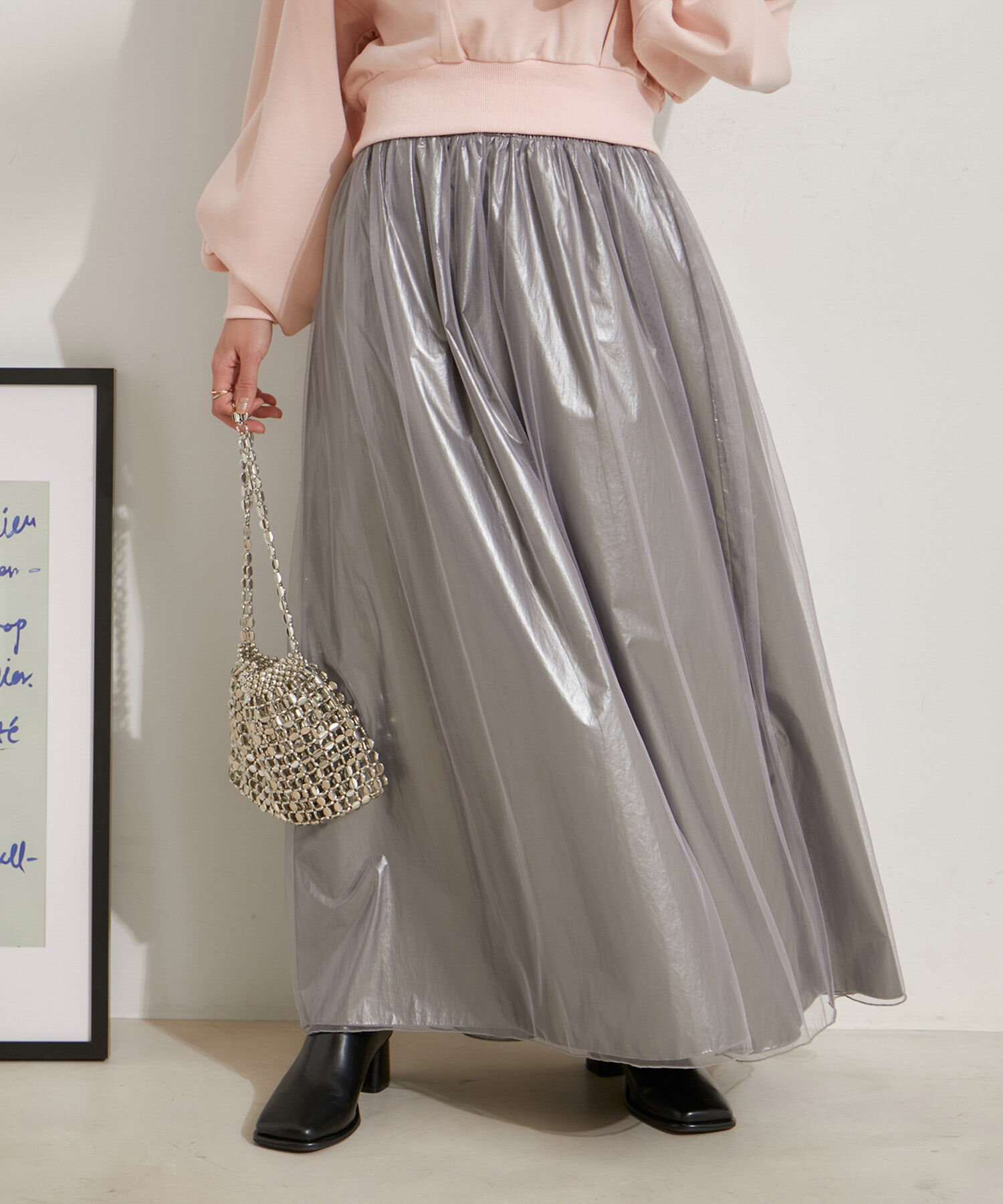 VIS「【2WAY】メタリック重ねチュールワンピース【洗える】」|ワンピース|