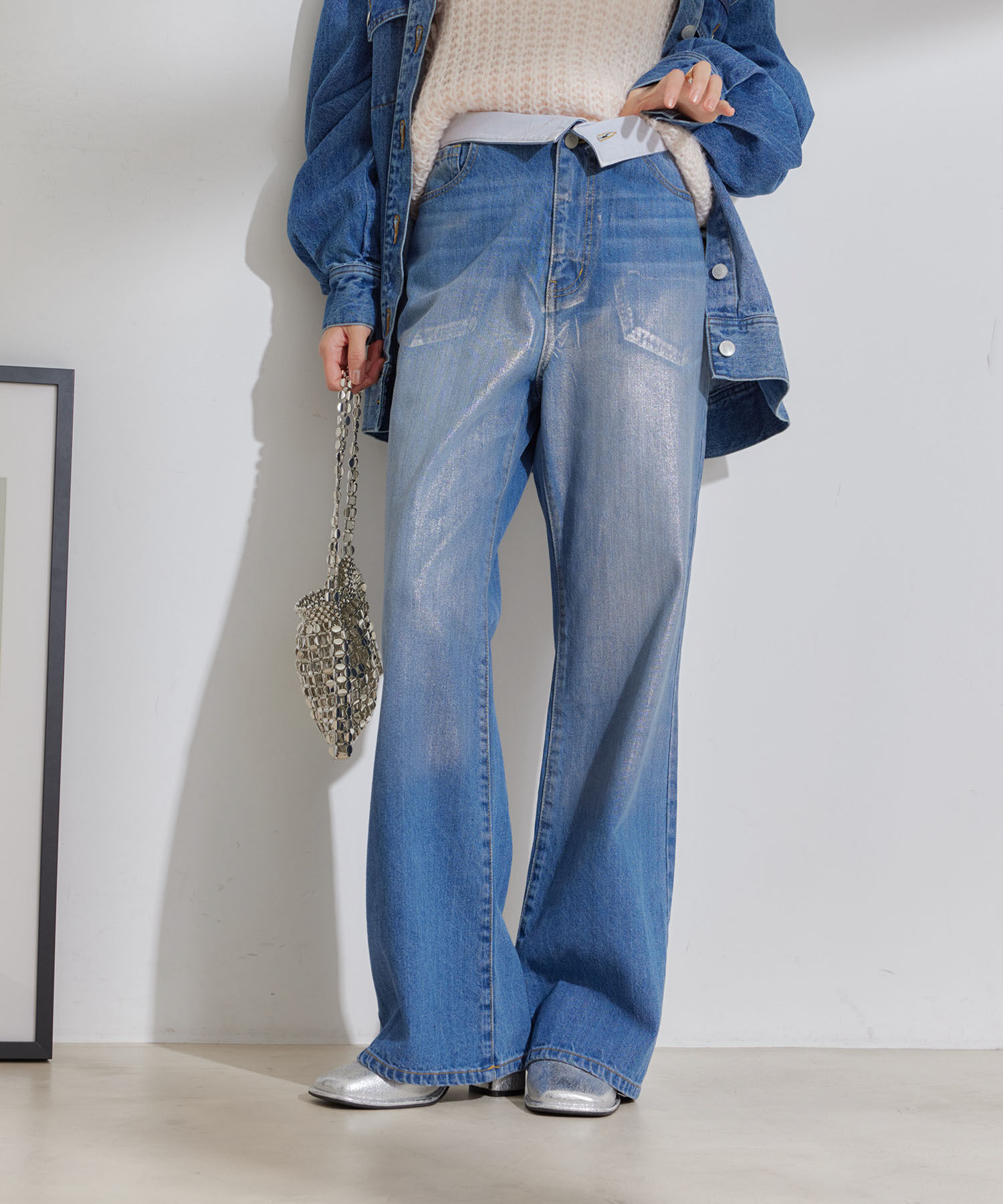 VIS「折り返しフレア箔デニム」|デニム|