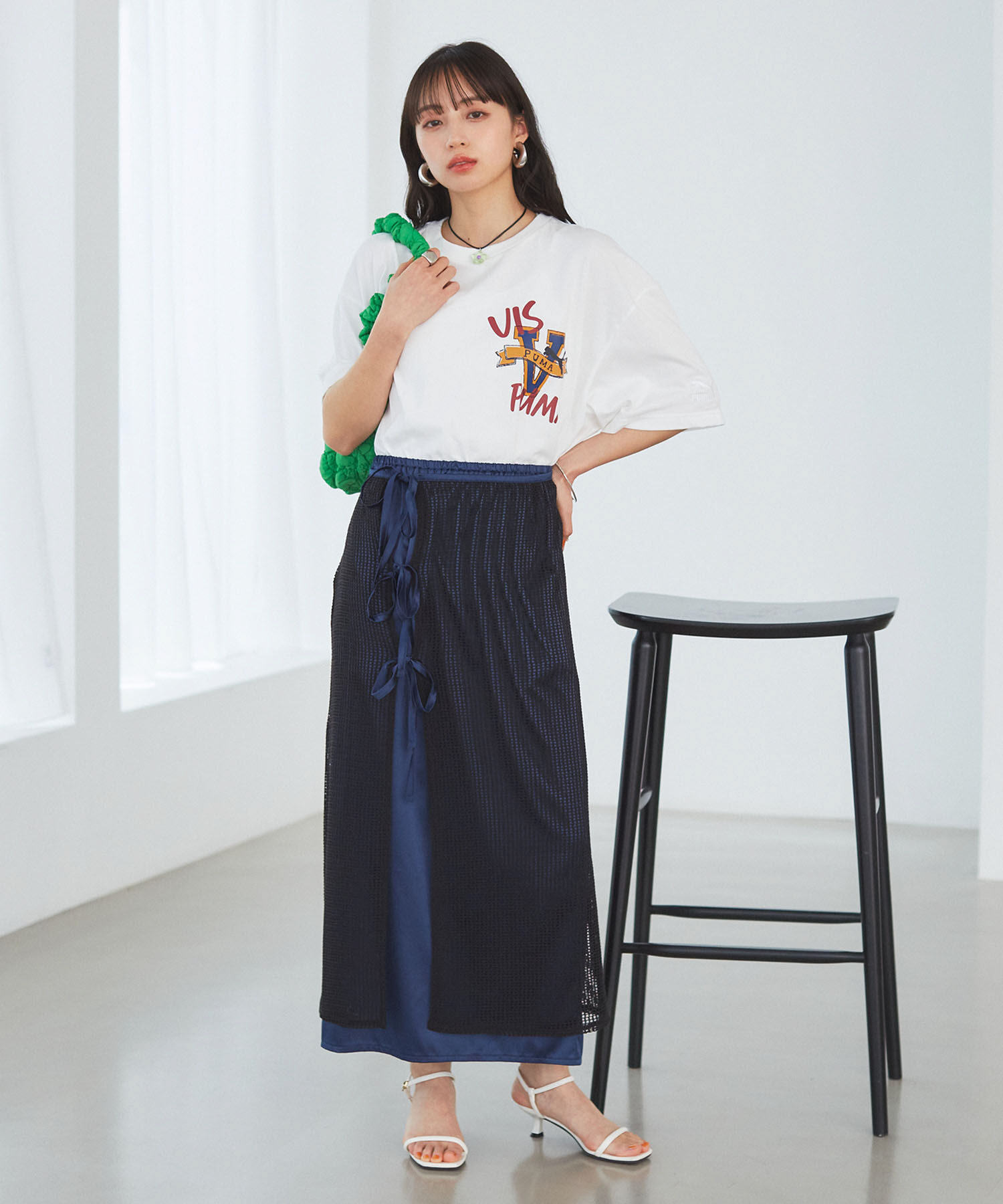 VIS「レイヤードラメメッシュIラインスカート」|スカート|