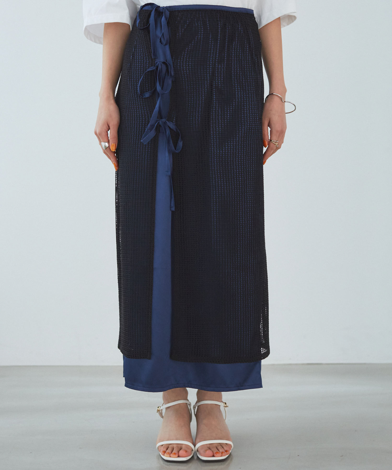 VIS「レイヤードラメメッシュIラインスカート」|スカート|