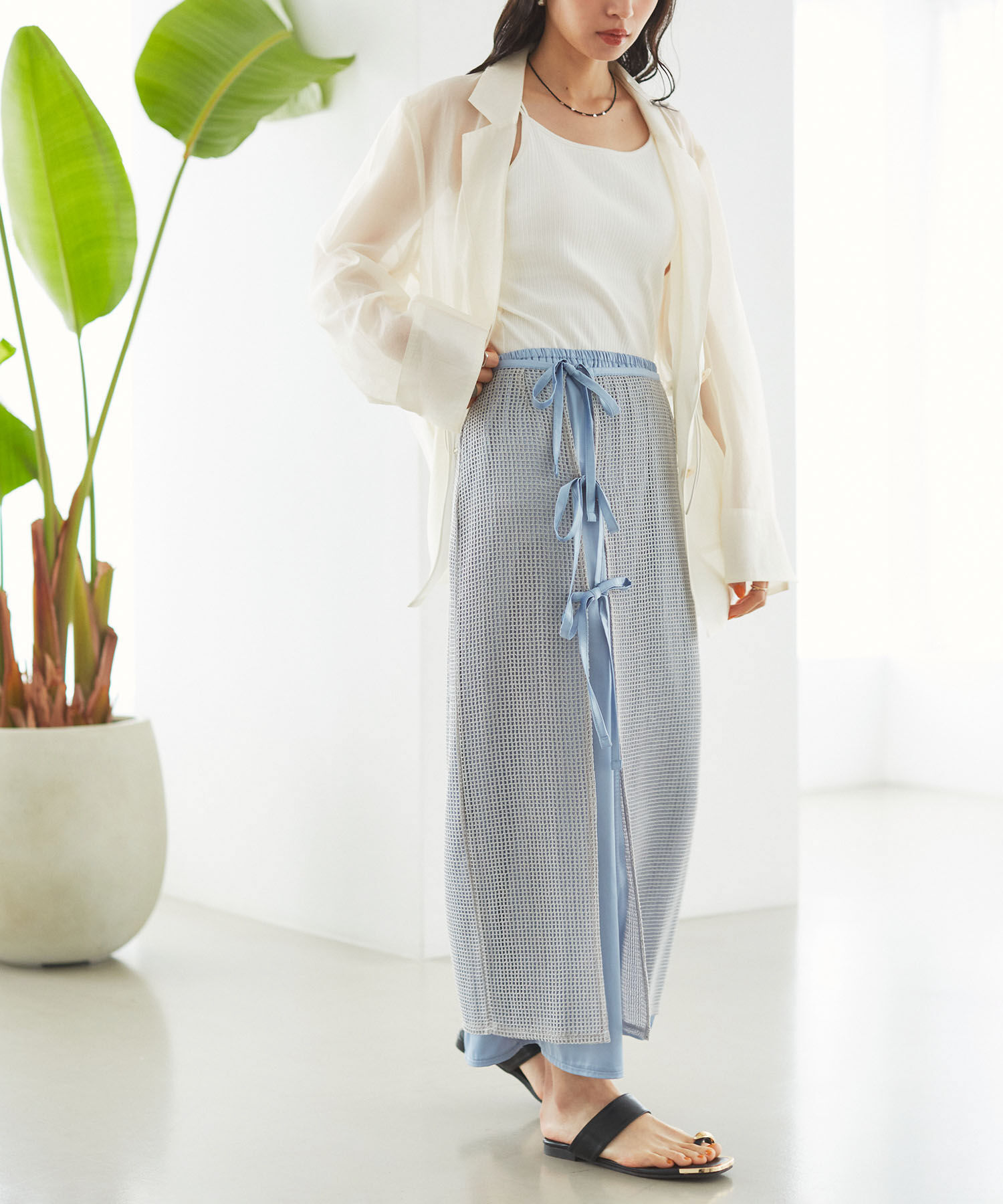 VIS「レイヤードラメメッシュIラインスカート」|スカート|