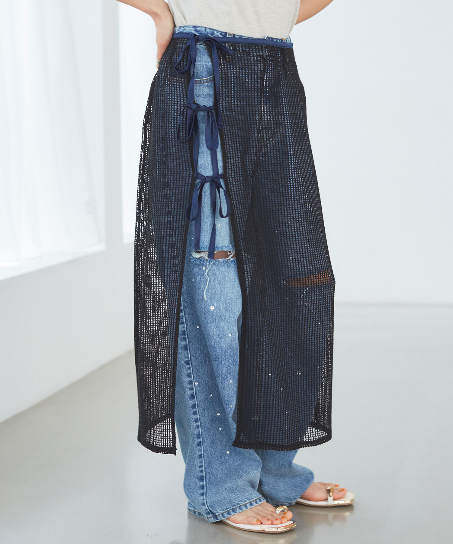 VIS「レイヤードラメメッシュIラインスカート」|スカート|