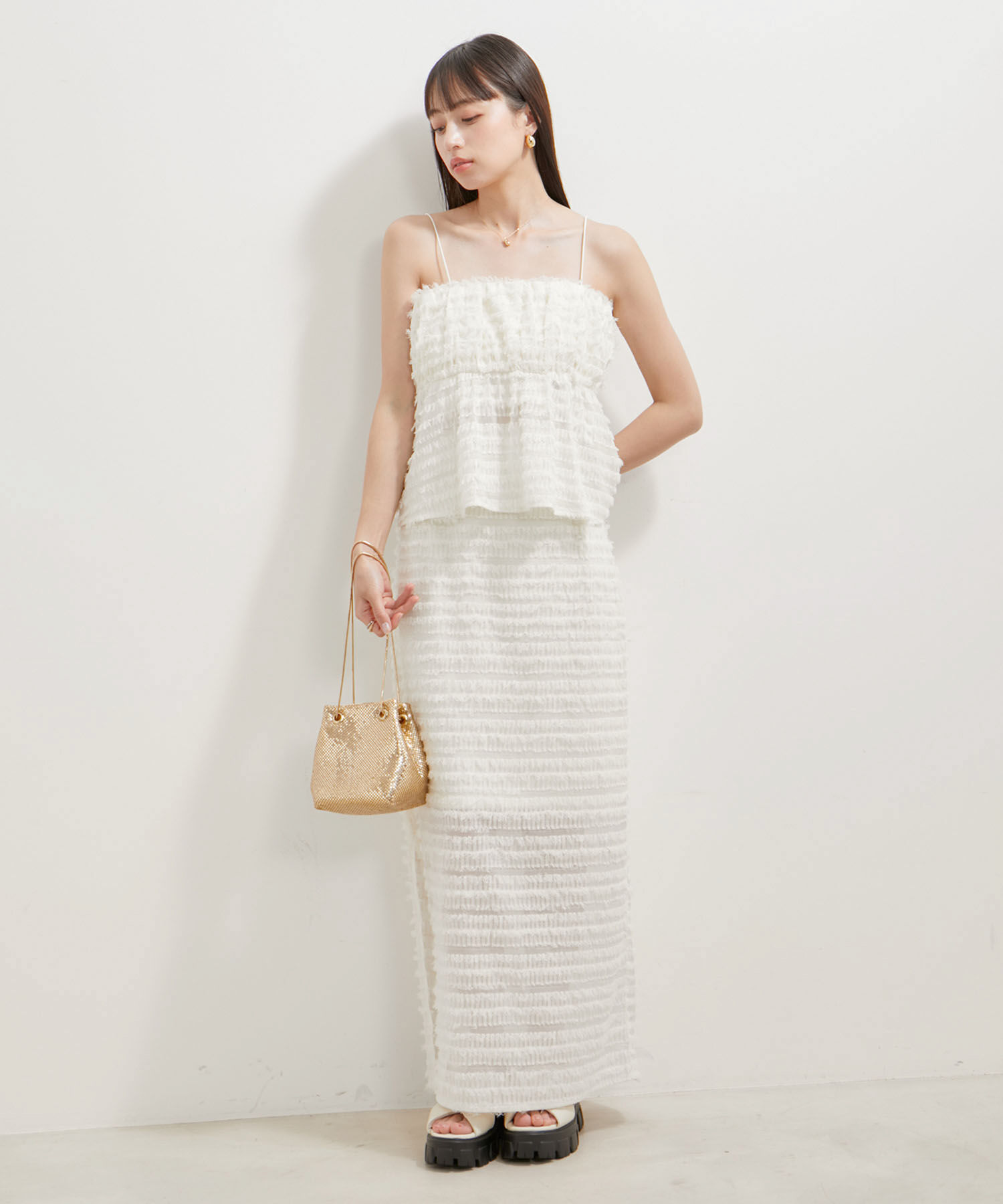 VIS「【洗える】フリンジジャガードスリット入りロングスカート」|スカート|