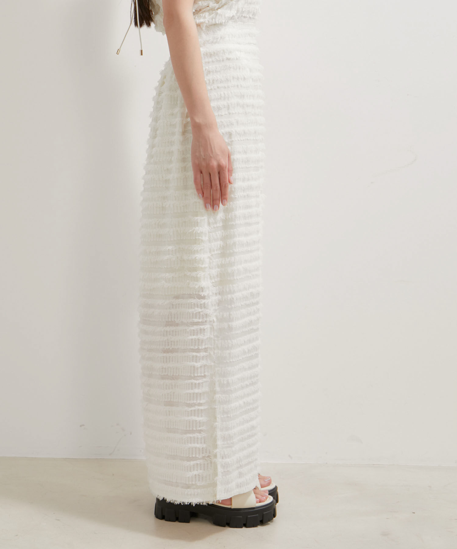 VIS「【洗える】フリンジジャガードスリット入りロングスカート」|スカート|