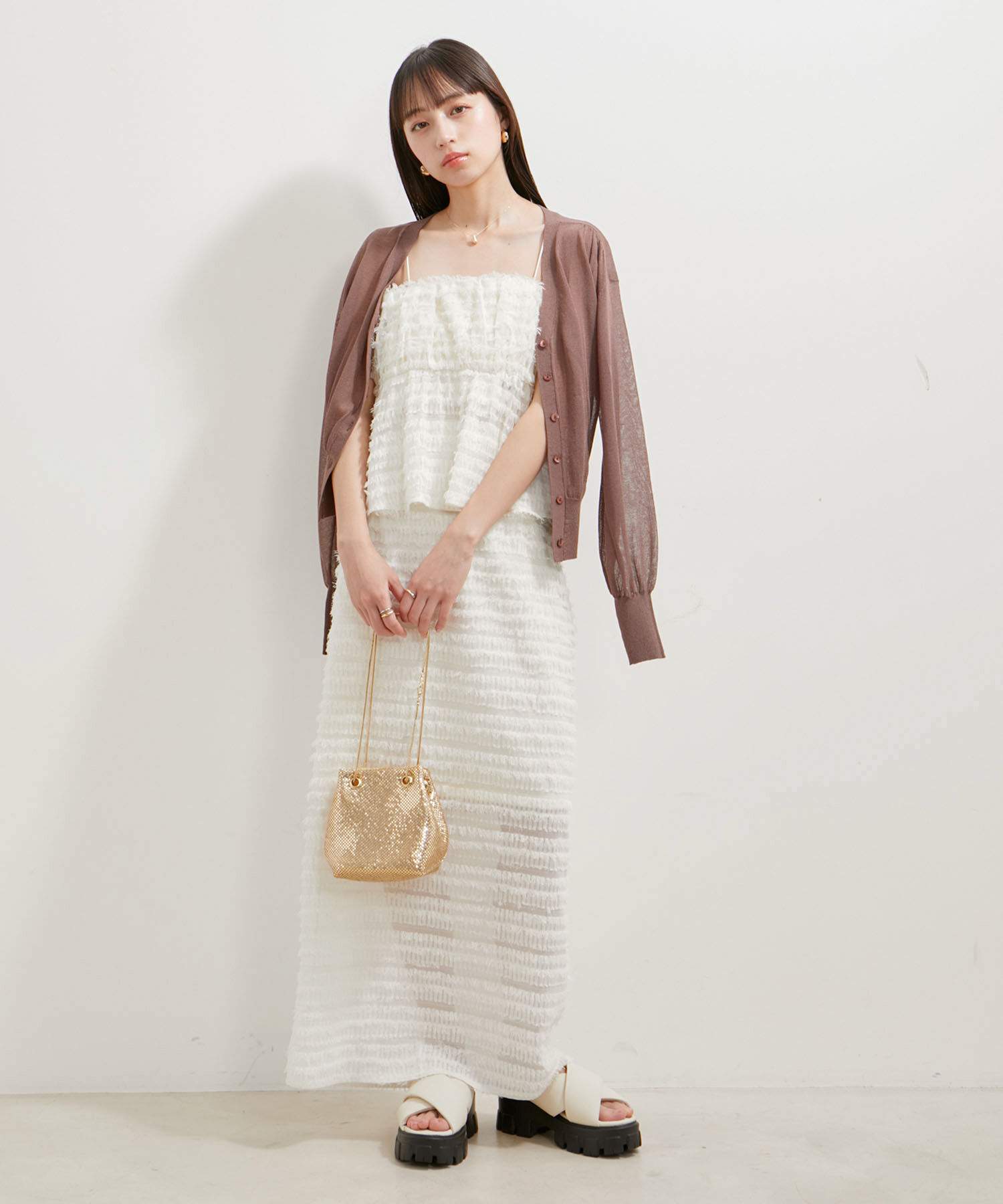 VIS「【洗える】フリンジジャガードスリット入りロングスカート」|スカート|