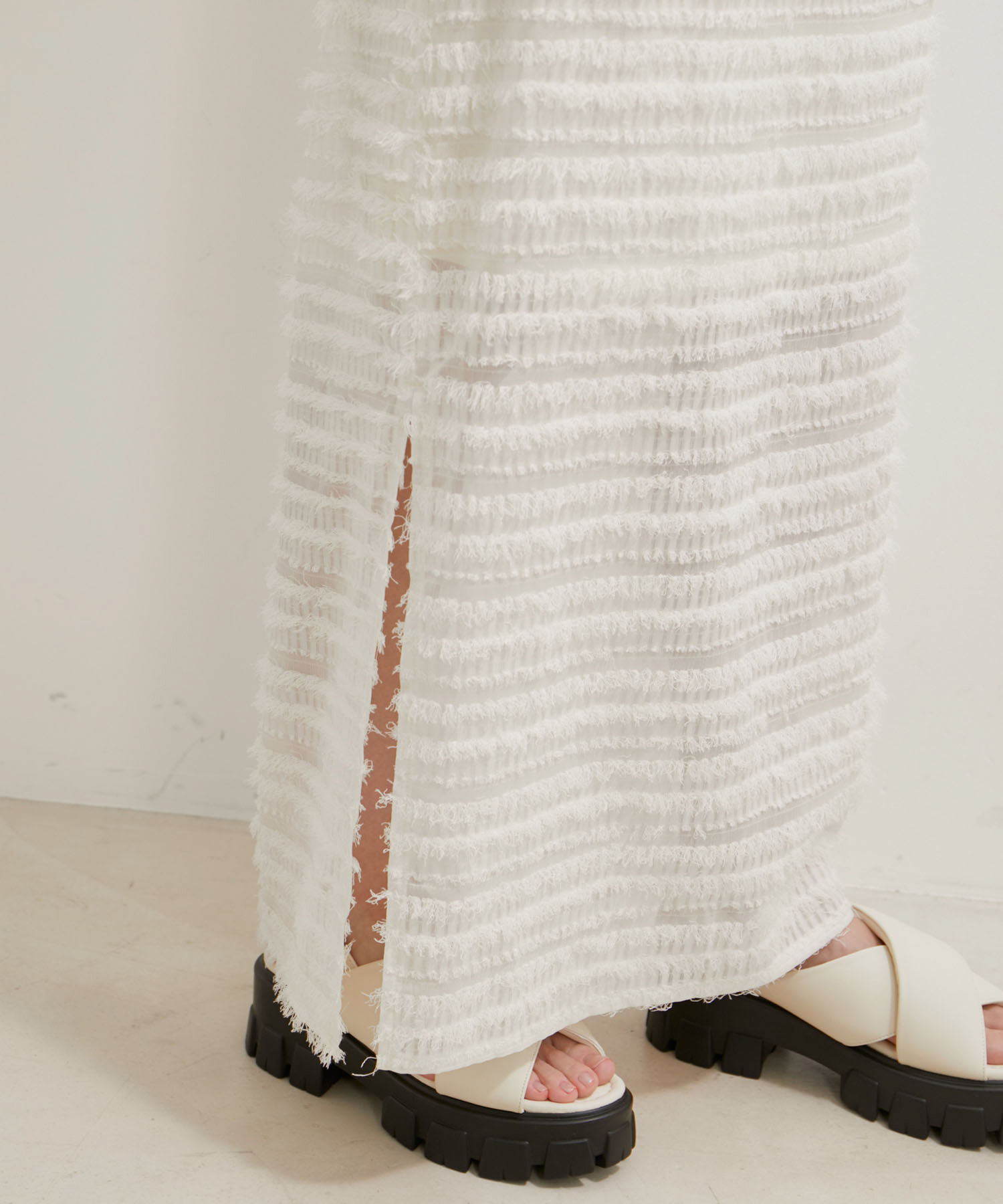 VIS「【洗える】フリンジジャガードスリット入りロングスカート」|スカート|