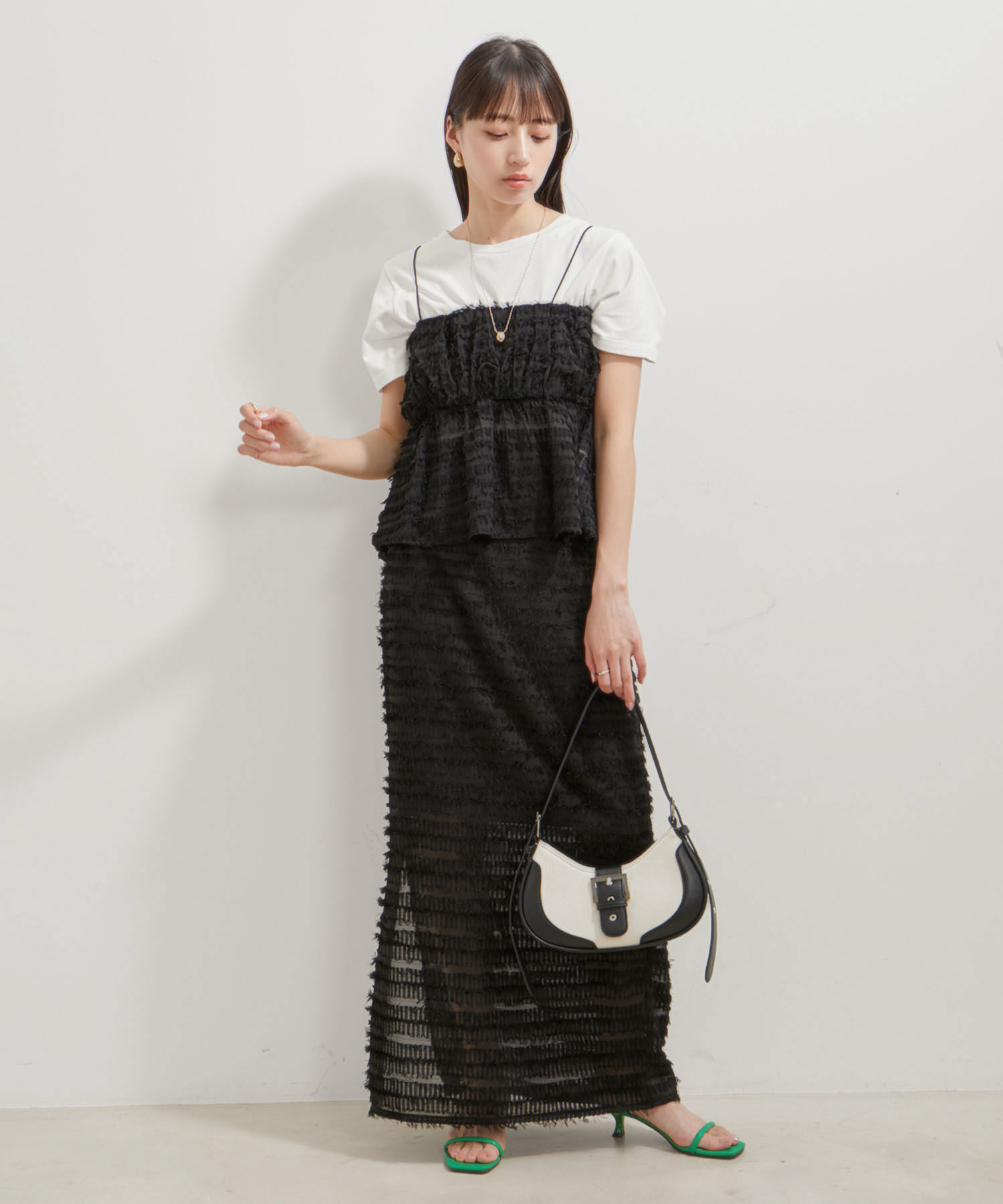 VIS「【洗える】フリンジジャガードスリット入りロングスカート」|スカート|