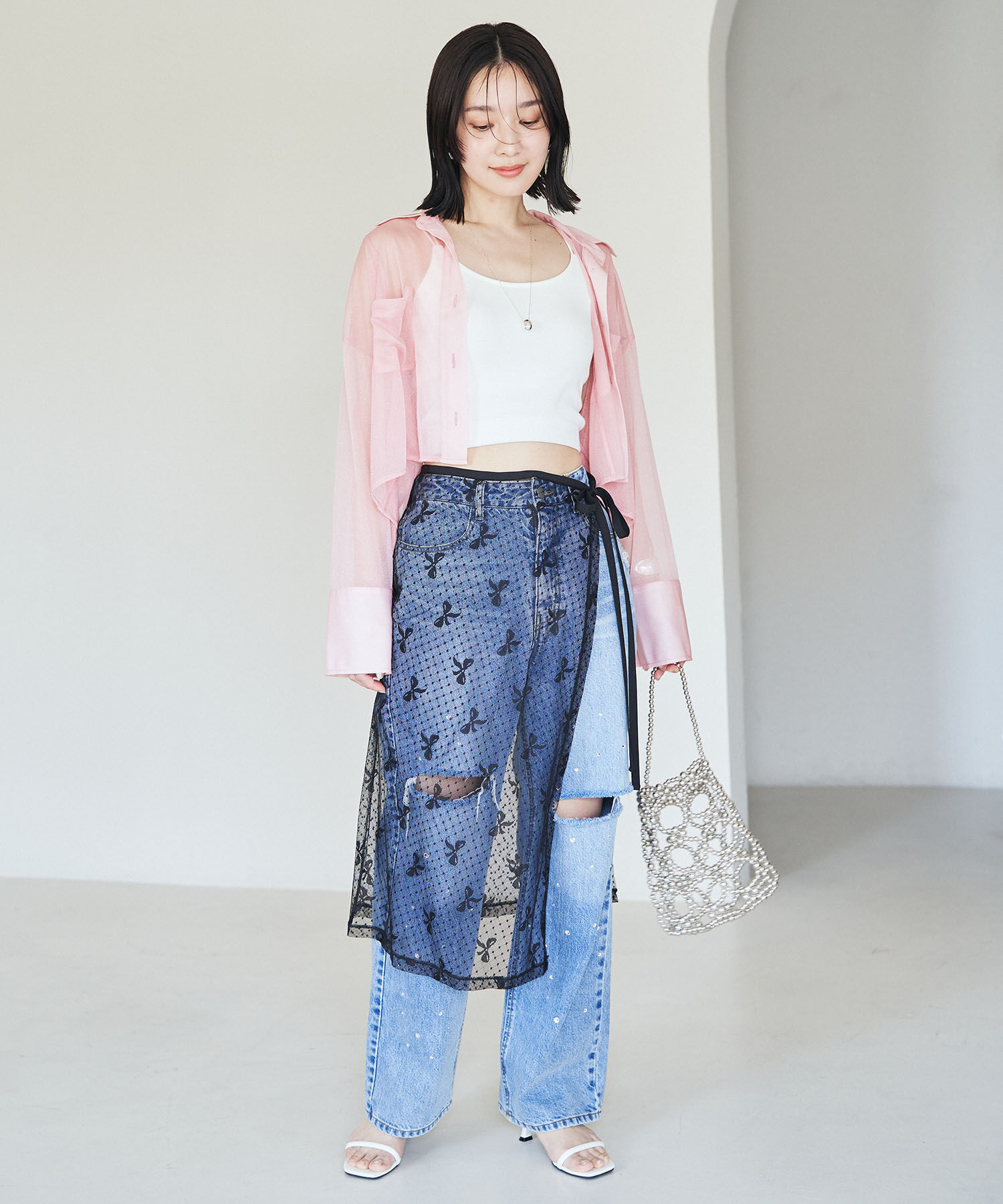 VIS「【WEB/一部店舗限定】アソートレースオーバーラップスカート」|スカート|