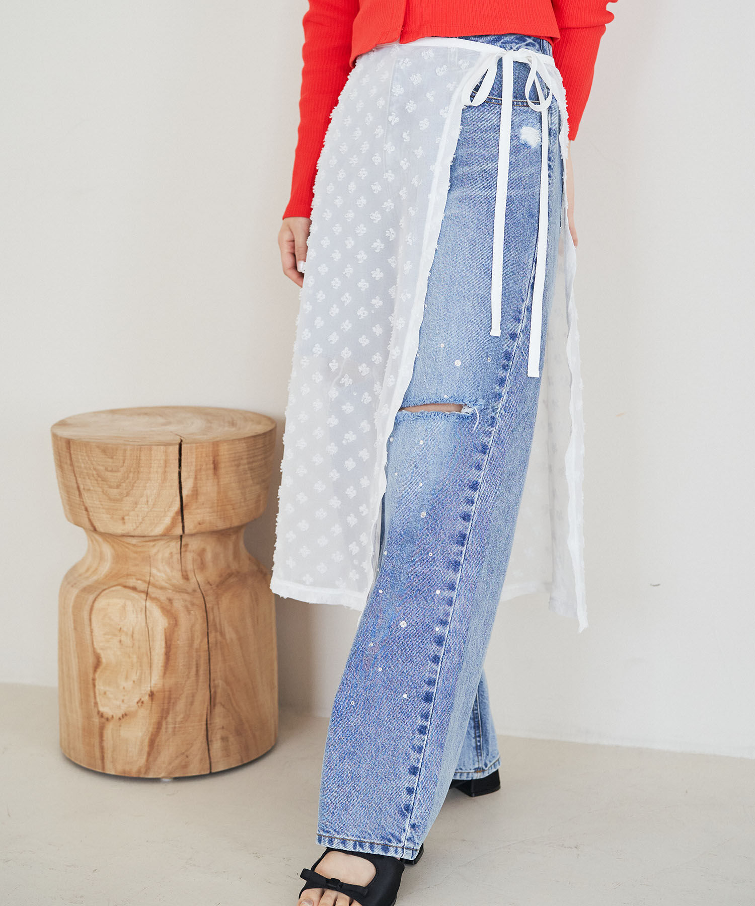 VIS「【WEB/一部店舗限定】アソートレースオーバーラップスカート」|スカート|ホワイト(10)