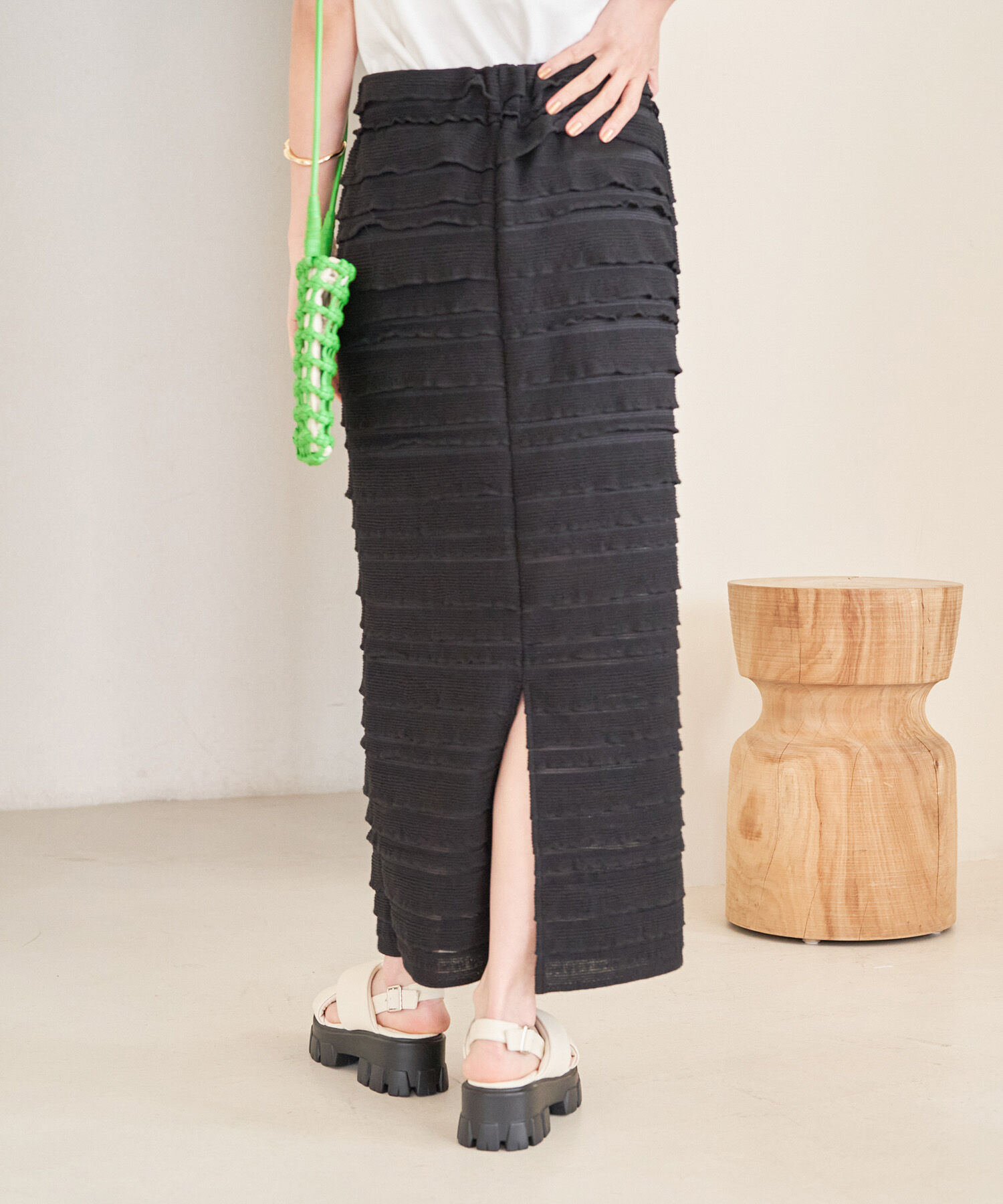 VIS「【選べる着丈】フリンジカットロングスカート【洗える】」|スカート|