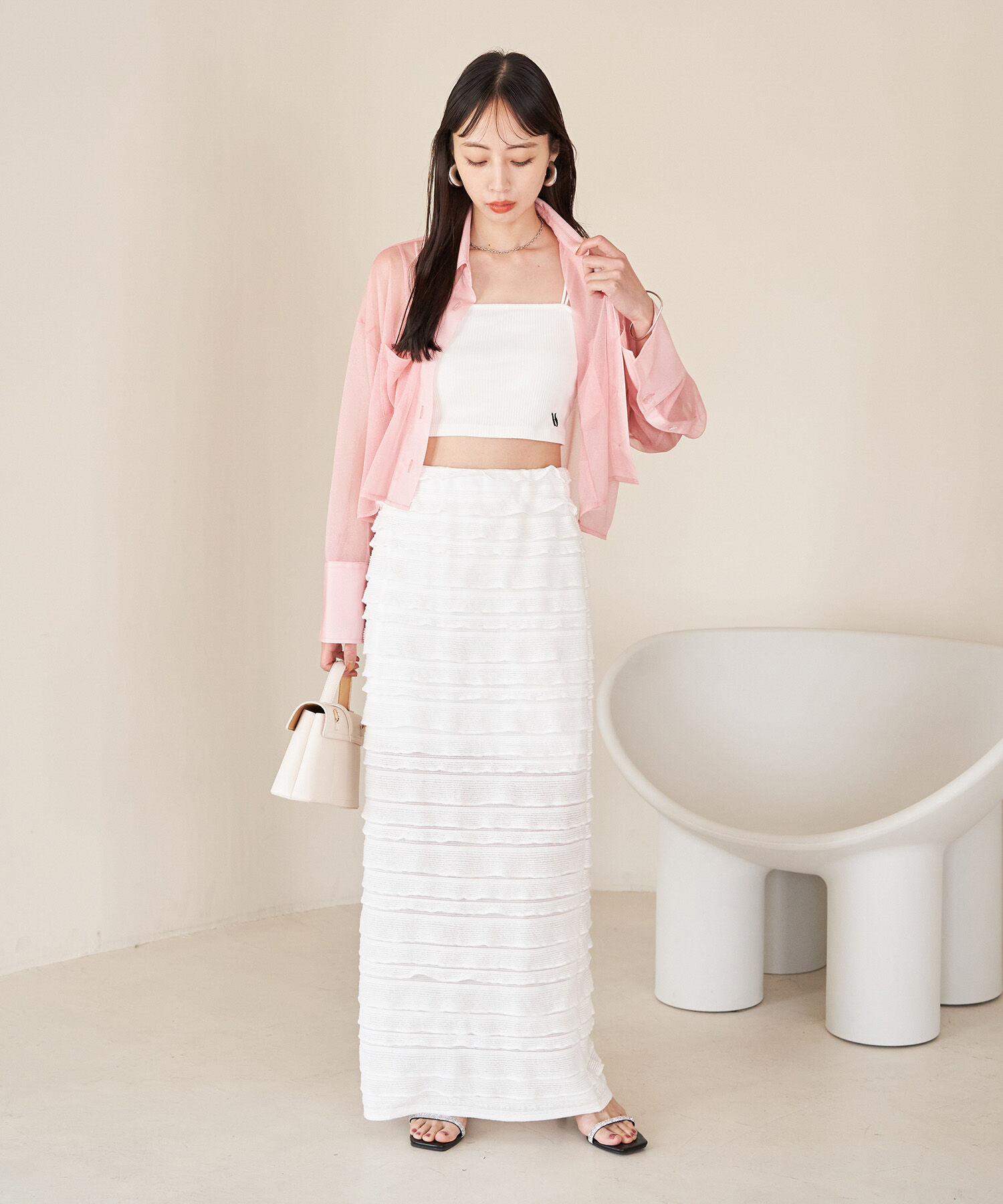 VIS「【選べる着丈】フリンジカットロングスカート【洗える】」|スカート|