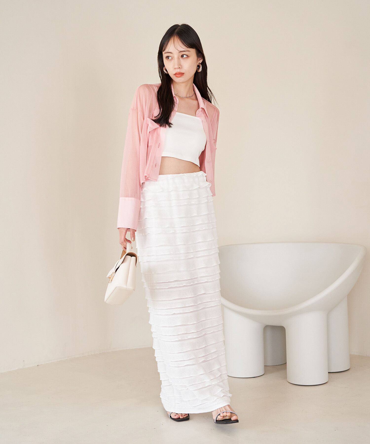 VIS「【選べる着丈】フリンジカットロングスカート【洗える】」|スカート|