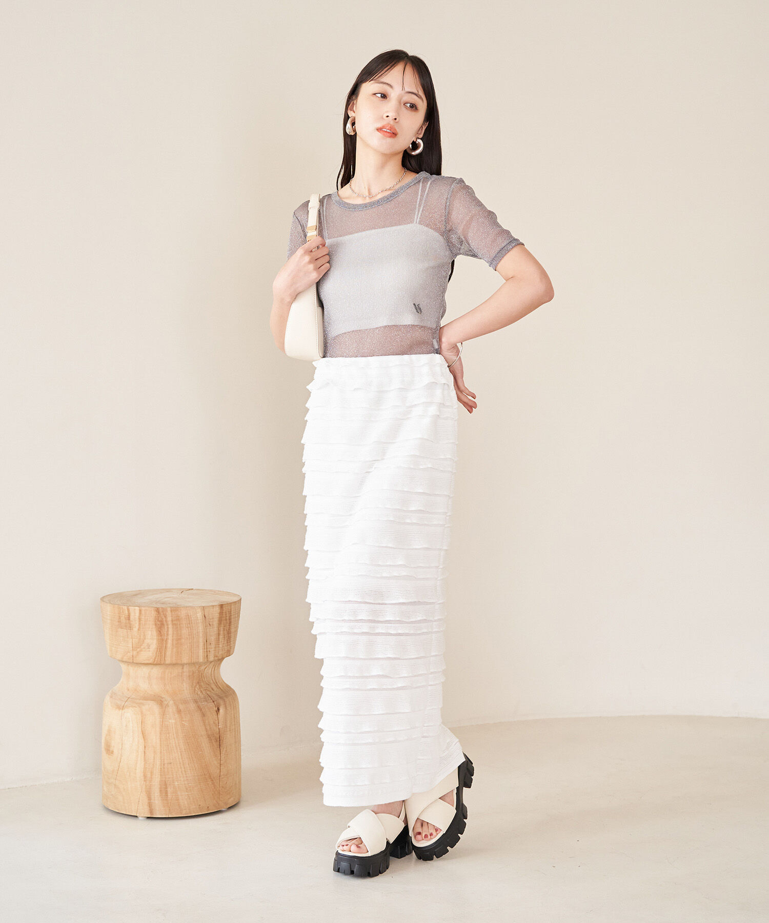 VIS「【選べる着丈】フリンジカットロングスカート【洗える】」|スカート|