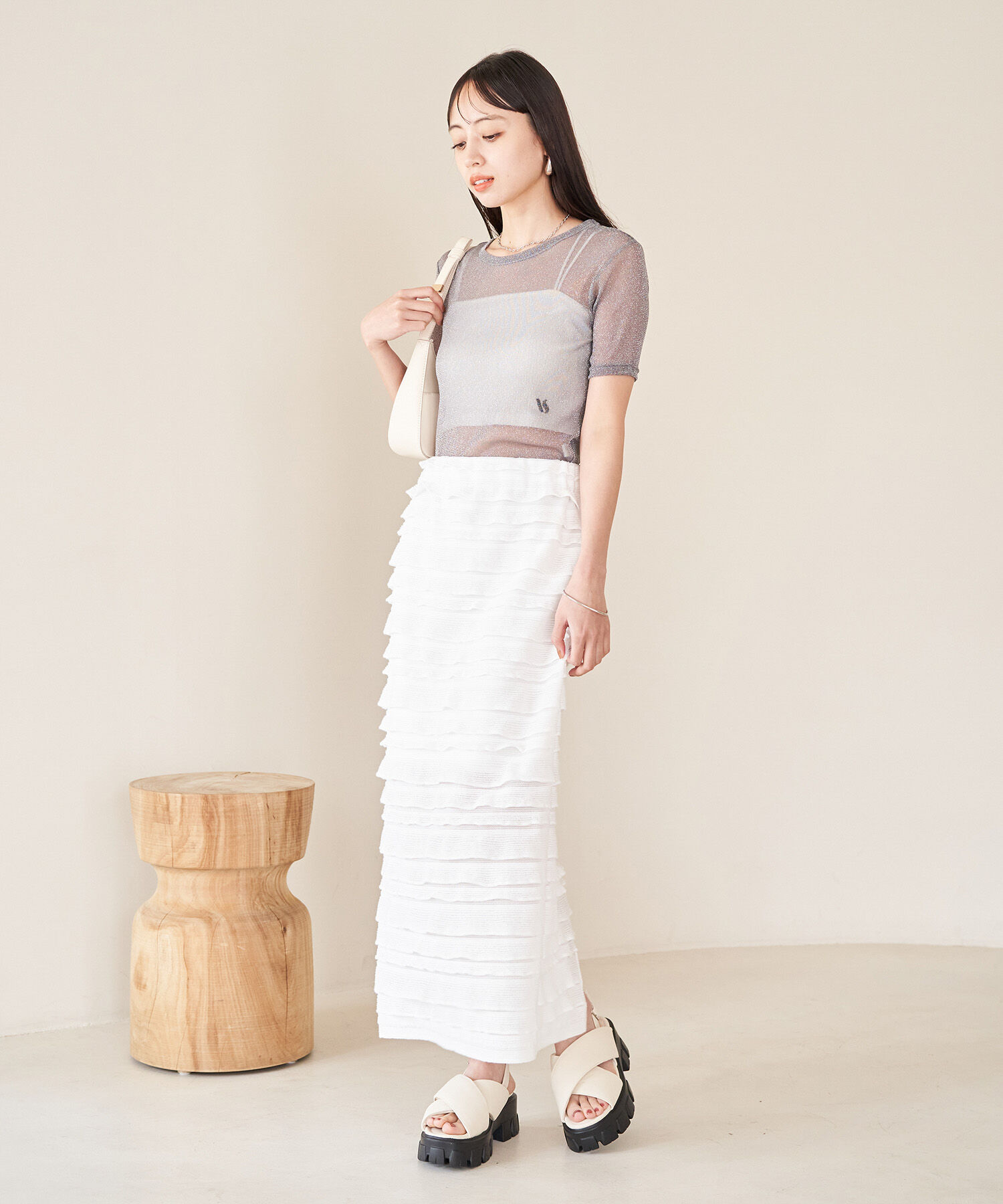 VIS「【選べる着丈】フリンジカットロングスカート【洗える】」|スカート|