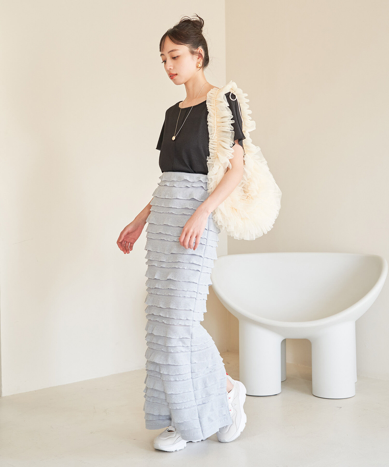 VIS「【選べる着丈】フリンジカットロングスカート【洗える】」|スカート|